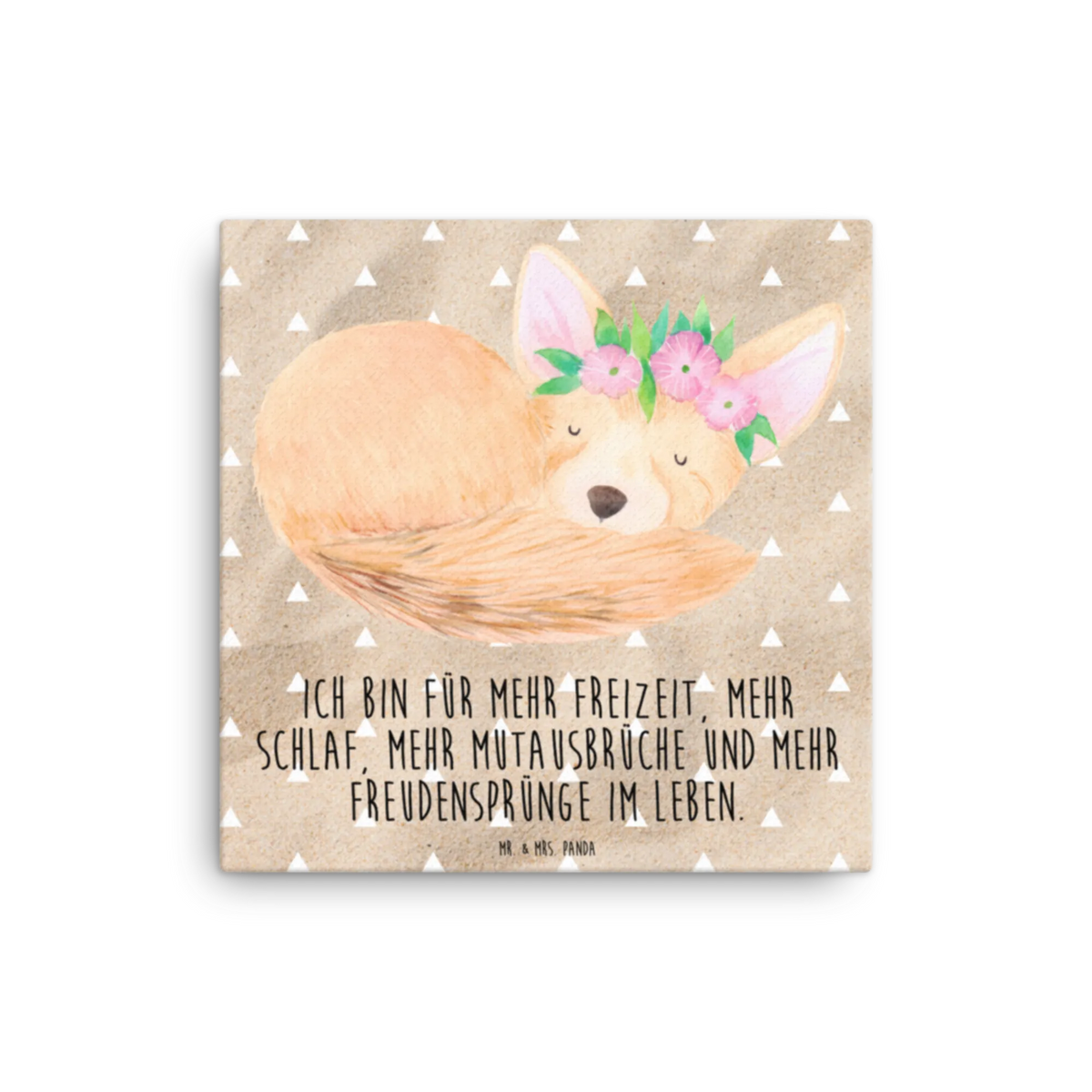 Leinwand Bild Wüstenfuchs Blumen Leinwand, Kunstdruck, Afrika, Wildtiere, Blumenkranz, Glücklich, Wüstenfuchs, Blumen, Wüste
