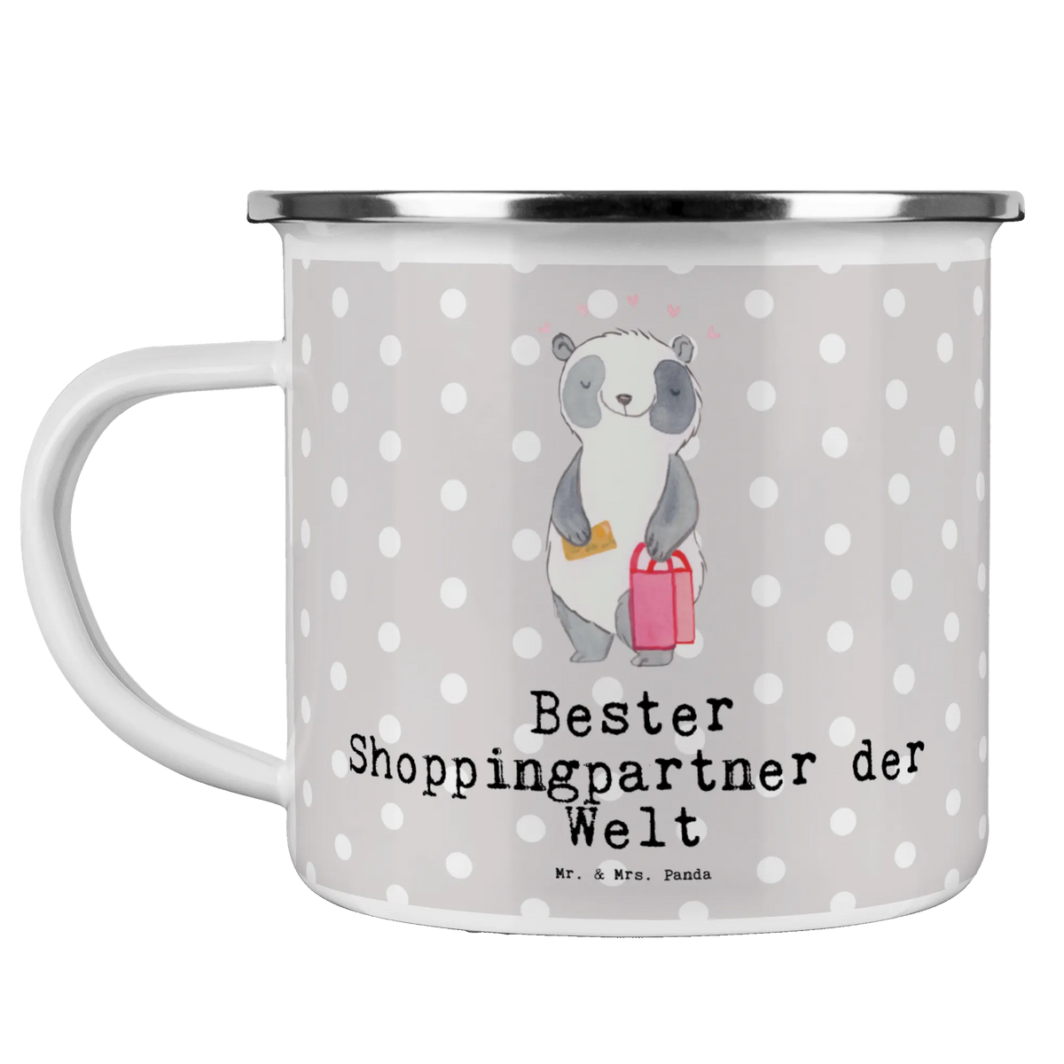 Camping Emaille Tasse Panda Bester Shoppingpartner der Welt metallbecher, Blechtasse, Outdoor Tasse, Motivtasse, wandertasse, becher emaille, Campingtasse, Teebecher, reisetasse, blechbecher, Tasse Emaille, wanderbecher, outdoortasse, Teetasse, Kaffeepott, Reisebecher, Emaille Tasse, Emailletasse, Campingbecher, Haferl, Pott, emaillebecher, Emaille Becher, Outdoor Becher, Schenken, Freude machen, Geschenktipp, für, Danke, Dankeschön, Geburtstag, Geschenk, Geburtstagsgeschenk, Mitbringsel, Bedanken, Geschenkidee, Freundin, Bff, Partner, Freund, Shoppingpartner, Einkaufen, Queen, Shopping-Queen, Shoppen, Bester, Begleitung, Shopping