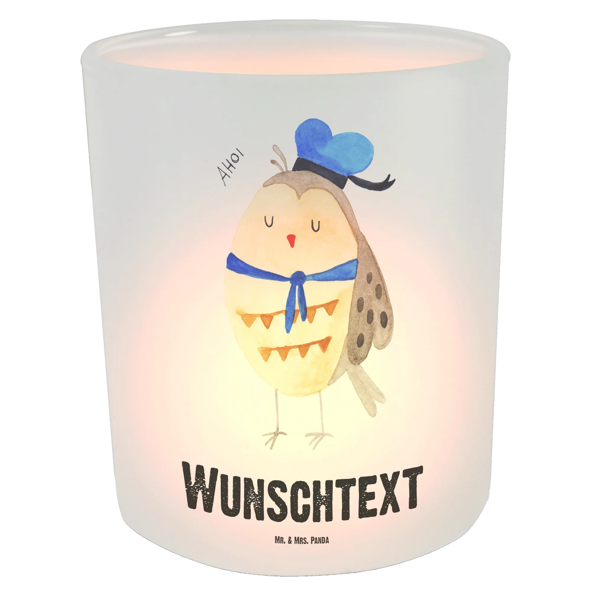 Personalised lantern Owl sailor owl, forest animal, bird, nocturnal, gift ideas, birthday present, illustrated, funny, romantic gift, owl decor, Home port, Wedding anniversary gift, Pun funny, Marriage, Girlfriend, Sailor, Mariner, Owl saying, Owl, Owl decoration