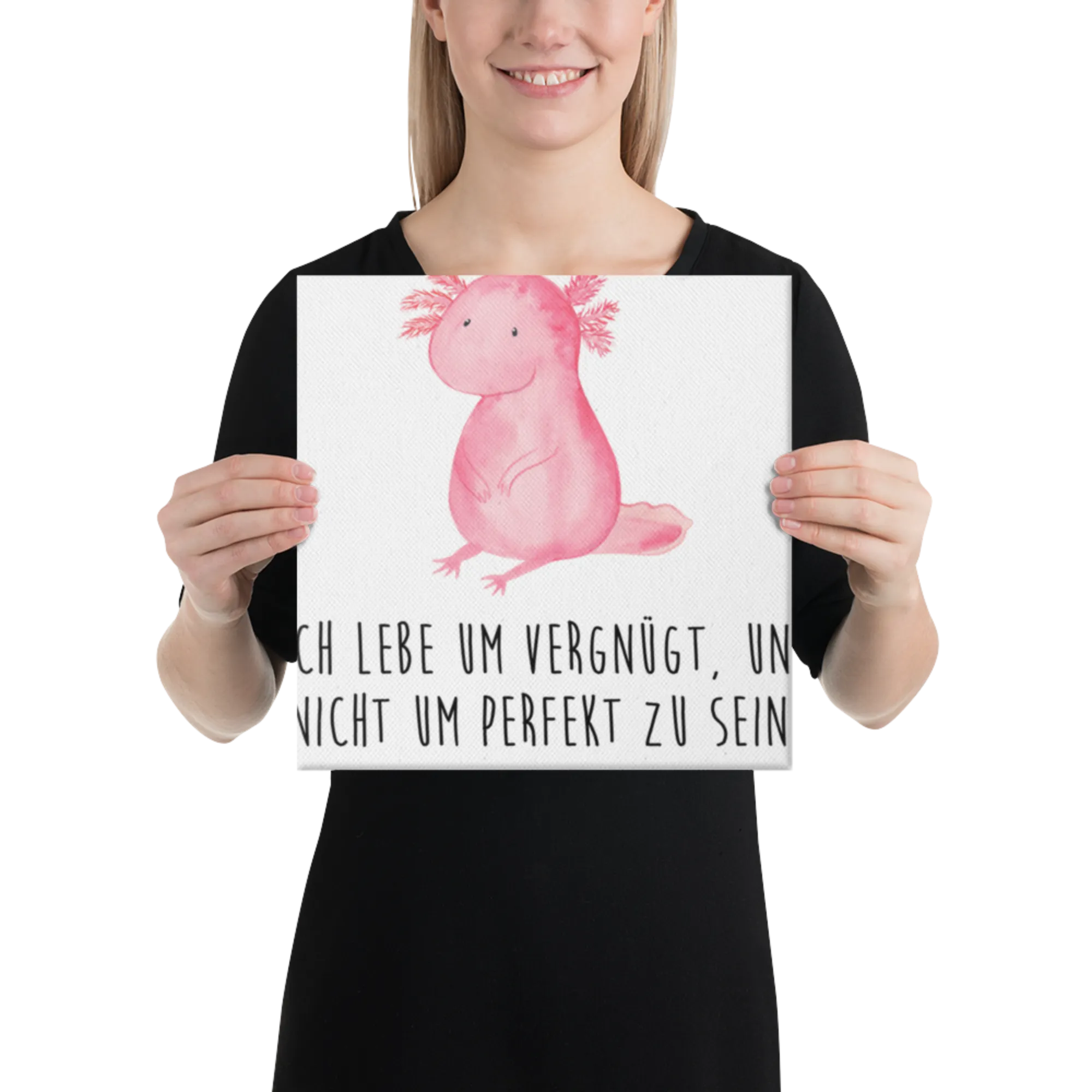Leinwand Bild Axolotl Niedlich Leinwand, Kunstdruck, Molch, Axolotl, Axolot, Liebe, Lebensweisheit, Fröhlich, Lebensstil, Freundin, Weisheit, Vergnügt, Zufrieden