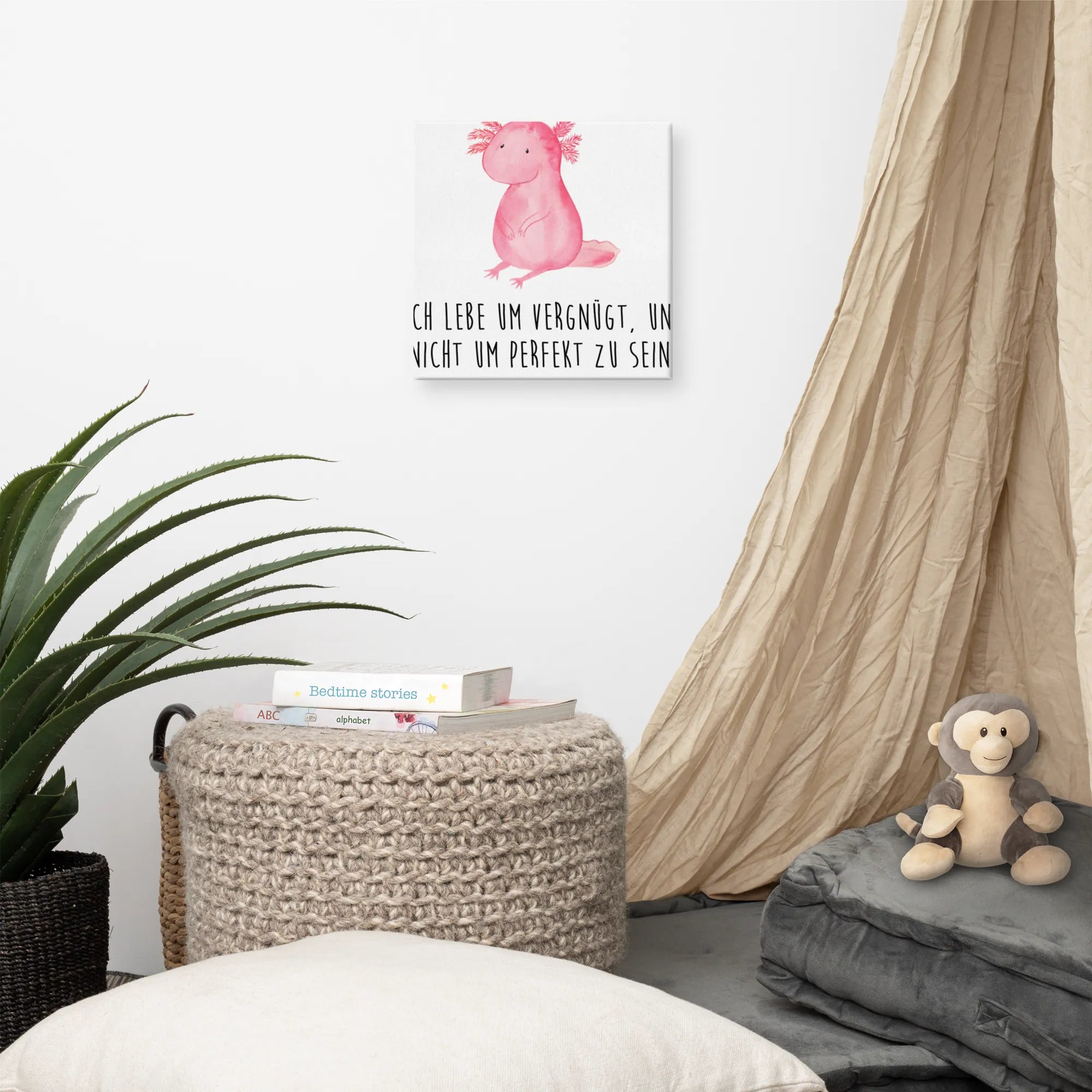 Leinwand Bild Axolotl Niedlich Leinwand, Kunstdruck, Molch, Axolotl, Axolot, Liebe, Lebensweisheit, Fröhlich, Lebensstil, Freundin, Weisheit, Vergnügt, Zufrieden
