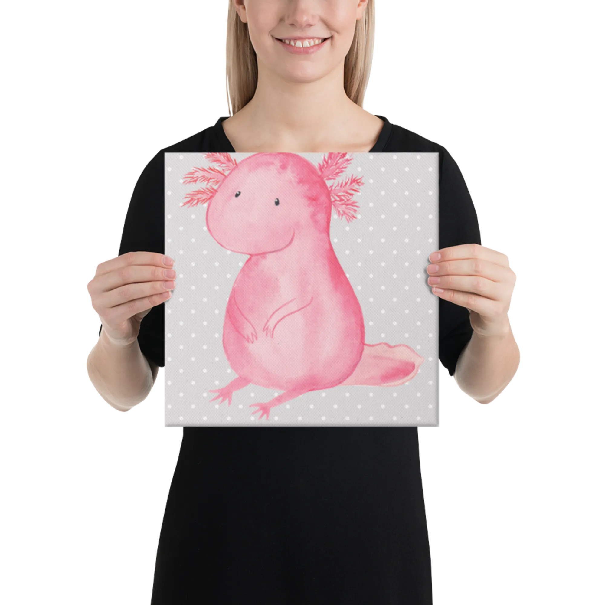 Leinwand Bild Axolotl Niedlich Leinwand, Kunstdruck, Molch, Axolotl, Axolot, Liebe, Lebensweisheit, Fröhlich, Lebensstil, Freundin, Weisheit, Vergnügt, Zufrieden