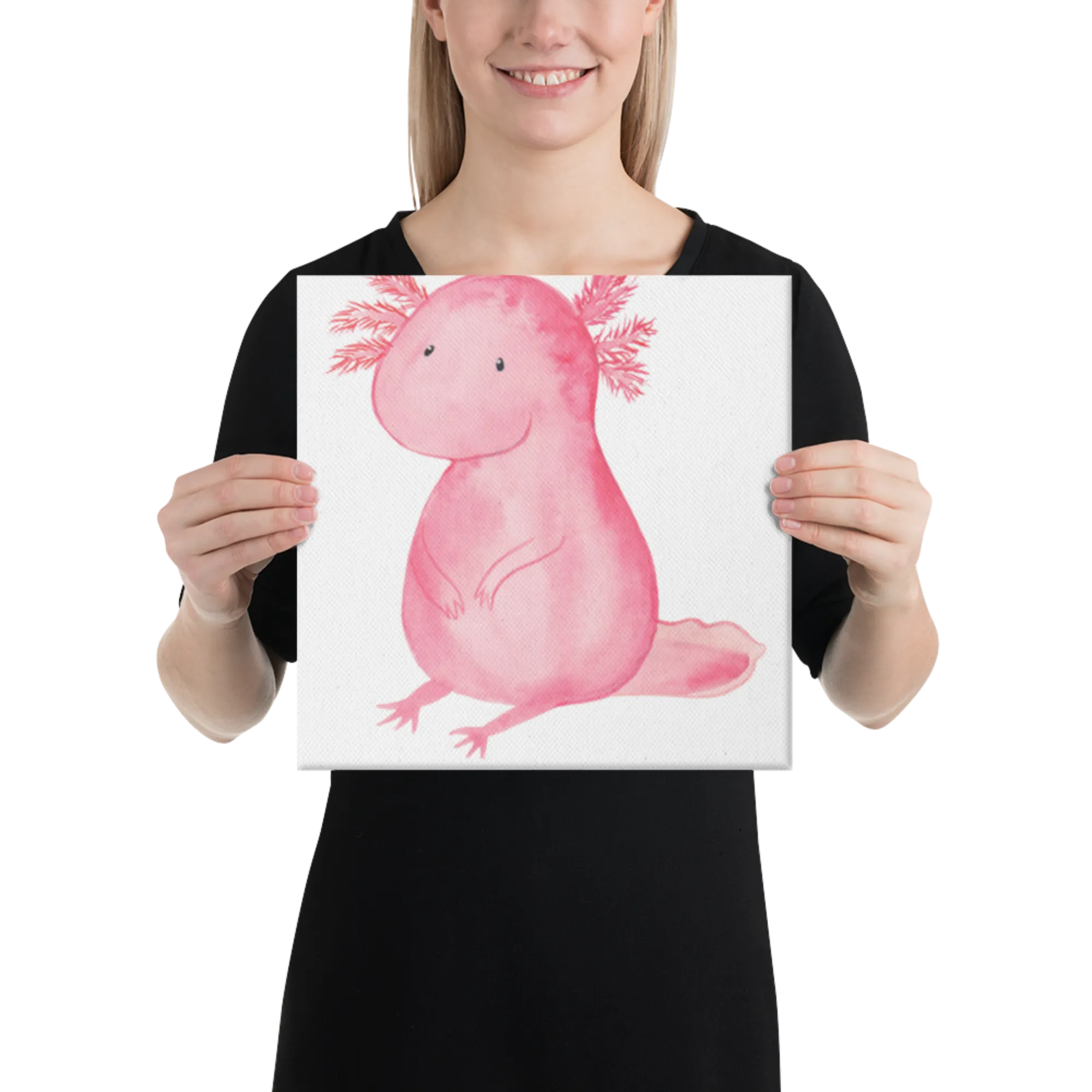 Leinwand Bild Axolotl Niedlich Leinwand, Kunstdruck, Molch, Axolotl, Axolot, Liebe, Lebensweisheit, Fröhlich, Lebensstil, Freundin, Weisheit, Vergnügt, Zufrieden