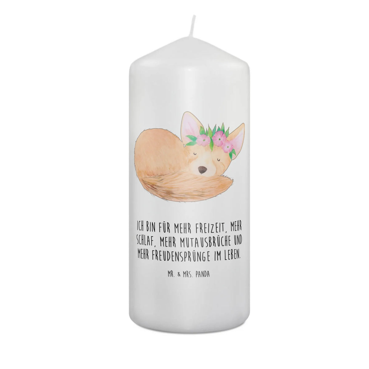 Candle desert fox Flower Bedruckte Kerze, Blockkerze, Zylinderkerze, Erinnerungslicht, Erinnerungskerze, Kerze, Stumpenkerze, Wachskerze, Wildtiere, Afrika, Wüste, Glücklich, Wüstenfuchs, Blumen, Blumenkranz