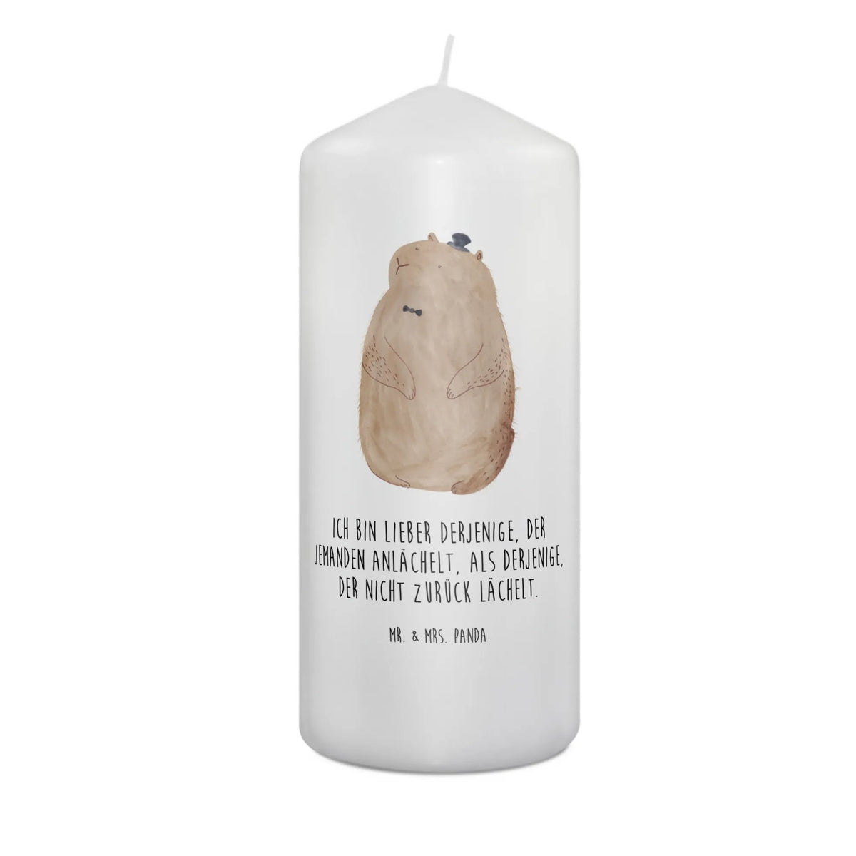 Candle Groundhog Zylinderkerze, Bedruckte Kerze, Stumpenkerze, Blockkerze, Erinnerungskerze, Wachskerze, Erinnerungslicht, Kerze, Gute Laune, Tiermotive, Tiere, Lustige Sprüche, Fröhlichkeit, Knigge, Respekt, Murmeltier, Anstand, Freundlichkeit