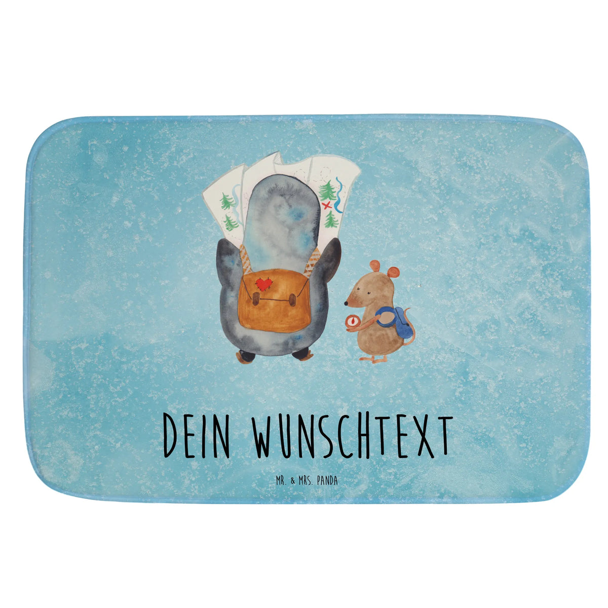 Personalised bath mat Penguin & Mouse Hiker North Pole, Penguins, penguins, adventurer, adventure, excursion, hiking, road trip
