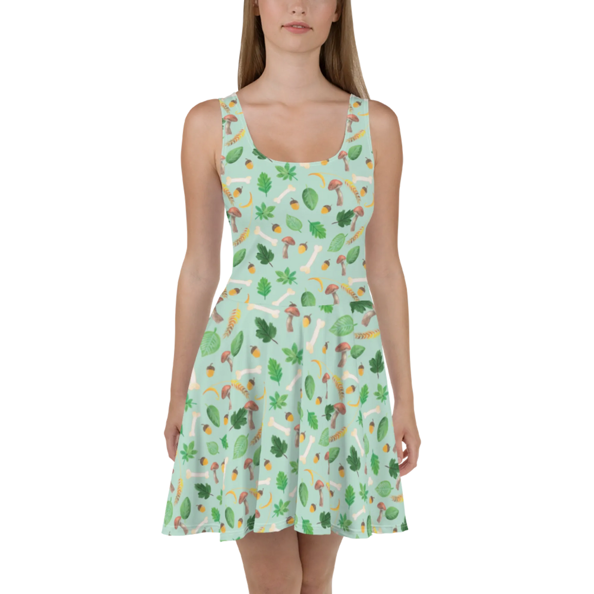 Sommerkleid Herbstwald Design Kleid, Damen-Sommerkleid, Shirtkleid, Sommerkleid, Swingkleid, Ausgestelltes Kleid, A-Linien-Kleid, Leichtes Sommerkleid, Stretchkleid, Urlaubskleid, Kurzes Kleid, Skaterkleid, Minikleid, Damenkleid, Jerseykleid, Luftiges Sommerkleid, Freizeitkleid, Strandkleid, Kurzes Sommerkleid, Pilze, Aquarell Muster, Herbst, Wald, Laub, Blätter