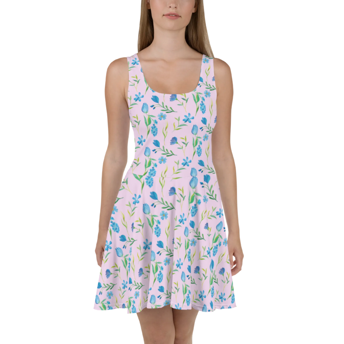Sommerkleid Sommergedanken Design Stretchkleid, Ausgestelltes Kleid, Sommerkleid, Shirtkleid, Strandkleid, Damenkleid, Skaterkleid, Kurzes Sommerkleid, A-Linien-Kleid, Luftiges Sommerkleid, Leichtes Sommerkleid, Jerseykleid, Minikleid, Freizeitkleid, Swingkleid, Urlaubskleid, Damen-Sommerkleid, Kleid, Kurzes Kleid, Blumenmuster, Blumen, Aquarell, Blaues Muster, Blaue Blumen