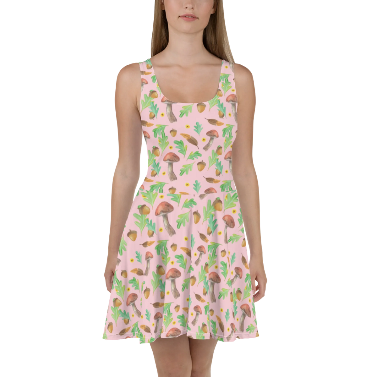 Sommerkleid Waldträume Design Shirtkleid, Strandkleid, Swingkleid, Luftiges Sommerkleid, Skaterkleid, Urlaubskleid, Freizeitkleid, Damenkleid, Kurzes Sommerkleid, Jerseykleid, Minikleid, Ausgestelltes Kleid, Damen-Sommerkleid, Stretchkleid, Sommerkleid, Leichtes Sommerkleid, Kleid, Kurzes Kleid, A-Linien-Kleid, Aquarell, Wald, Eiche, Pilze, Natur, Glühwürmchen, Aquarellmuster, Blätter, Laub, Waldspaziergang