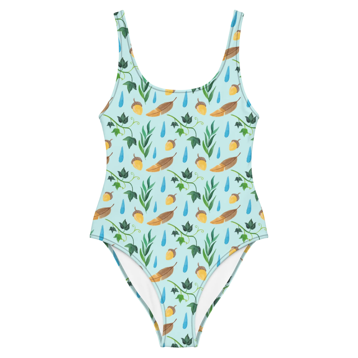 Badeanzug Regentage Design Einteiliger Badeanzug, Damen-Einteiler, Damen-Badeanzug, Schwimmdress, Schwimmkostüm, Badedress, Rückenfreier Badeanzug, Damenbadeanzug, Shape-Badeanzug, Bademode, Beachwear, UV-Badeanzug, Sonnenschutz-Badeanzug, Badeanzug, Luxus-Badeanzug, Swimsuit, Bade-Einteiler, Badebekleidung, Schwimmbekleidung, Badeoutfit, Schwimmanzug, Badekostüm, Strandmode, Regentropfen, Aquarell, Efeu, Blätter, Wald, Natur, Eiche