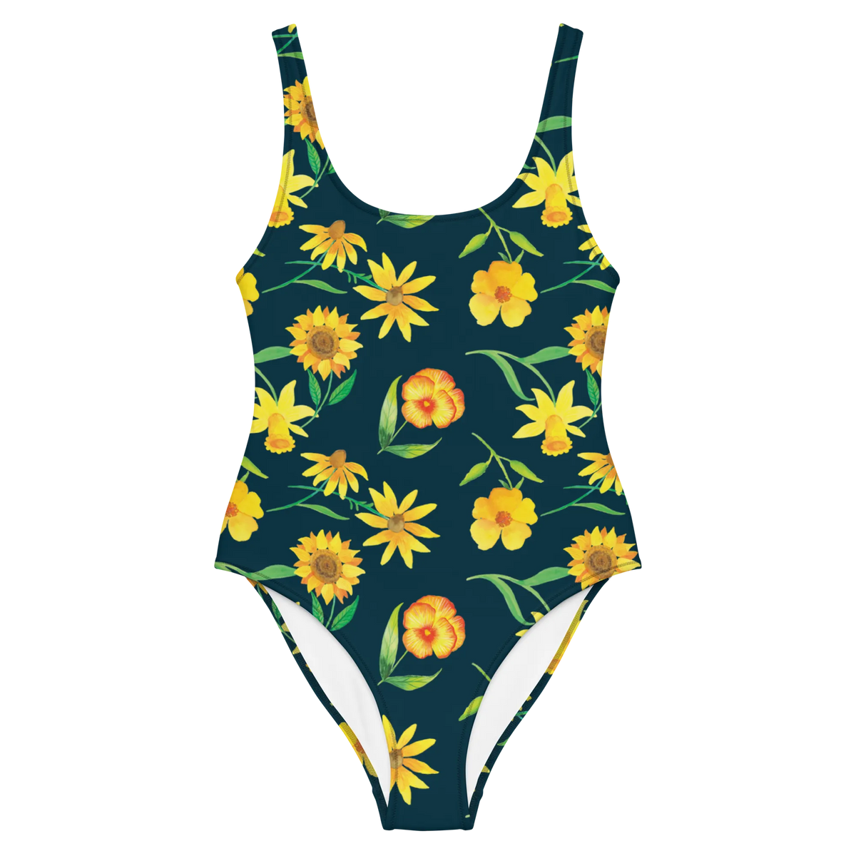 Badeanzug Sonnengruß Design Badebekleidung, Sonnenschutz-Badeanzug, Swimsuit, Badeanzug, Bademode, Beachwear, Schwimmanzug, Einteiliger Badeanzug, Rückenfreier Badeanzug, Damen-Badeanzug, Schwimmkostüm, Badekostüm, Luxus-Badeanzug, Schwimmdress, Schwimmbekleidung, UV-Badeanzug, Strandmode, Badeoutfit, Damenbadeanzug, Damen-Einteiler, Badedress, Shape-Badeanzug, Bade-Einteiler, Gelbe Blumen, Blumen, Osterglocke, Muster, Sonnenblume