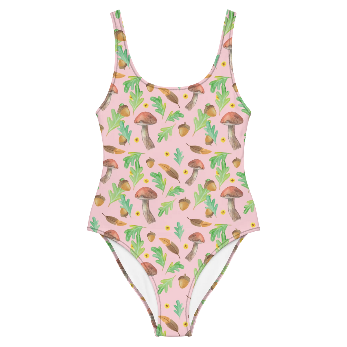 Badeanzug Waldträume Design Damenbadeanzug, Badeanzug, Rückenfreier Badeanzug, Schwimmbekleidung, Badedress, Sonnenschutz-Badeanzug, Schwimmkostüm, Badekostüm, Beachwear, Swimsuit, Schwimmdress, Bade-Einteiler, Badebekleidung, Strandmode, Einteiliger Badeanzug, UV-Badeanzug, Damen-Badeanzug, Shape-Badeanzug, Schwimmanzug, Damen-Einteiler, Luxus-Badeanzug, Bademode, Badeoutfit, Blätter, Waldspaziergang, Eiche, Aquarellmuster, Pilze, Natur, Laub, Wald, Glühwürmchen, Aquarell