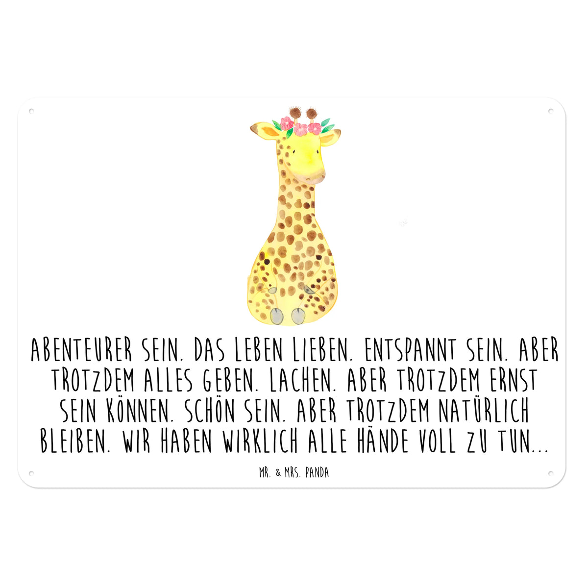 Blechschild Giraffe Blumenkranz