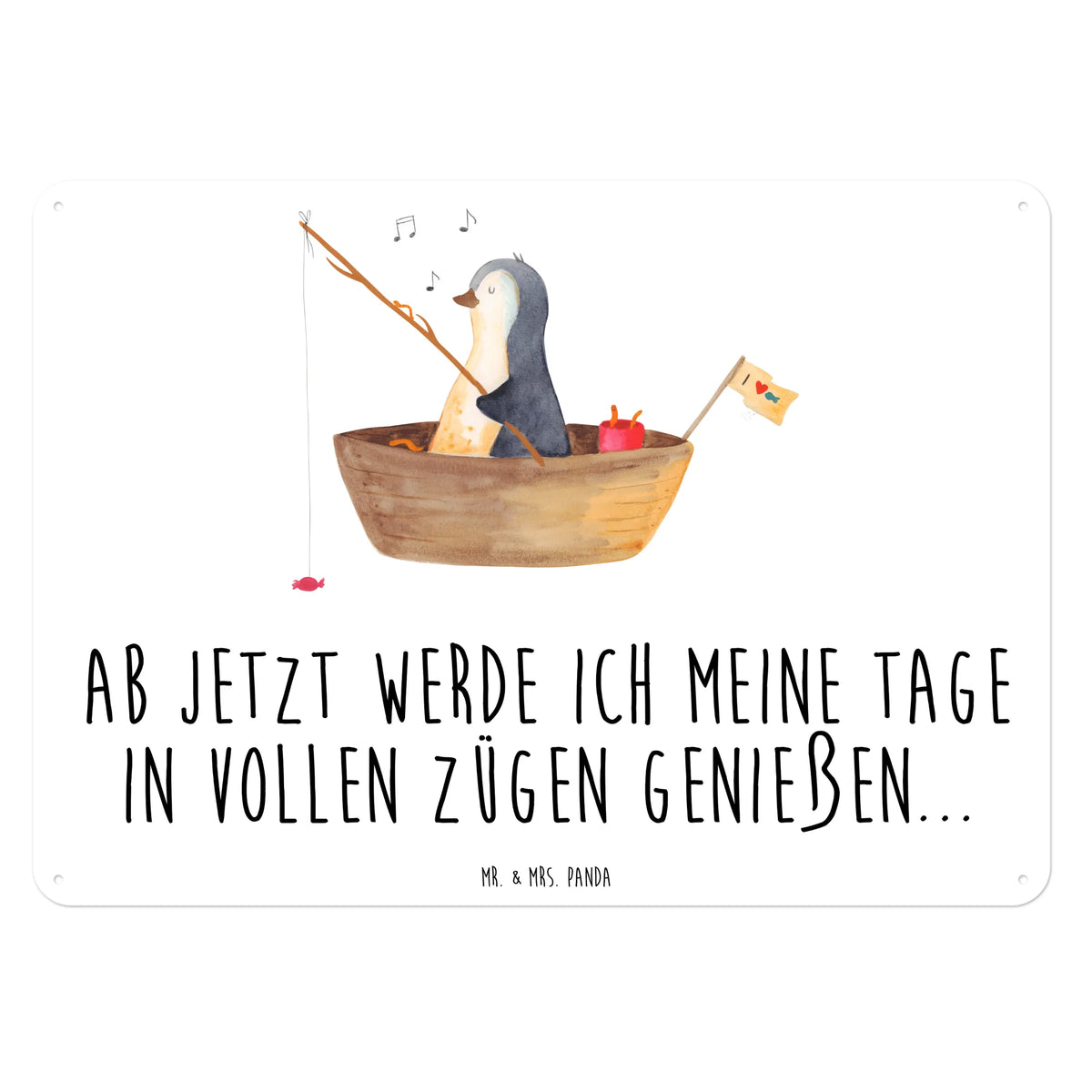 Blechschild Pinguin Angelboot