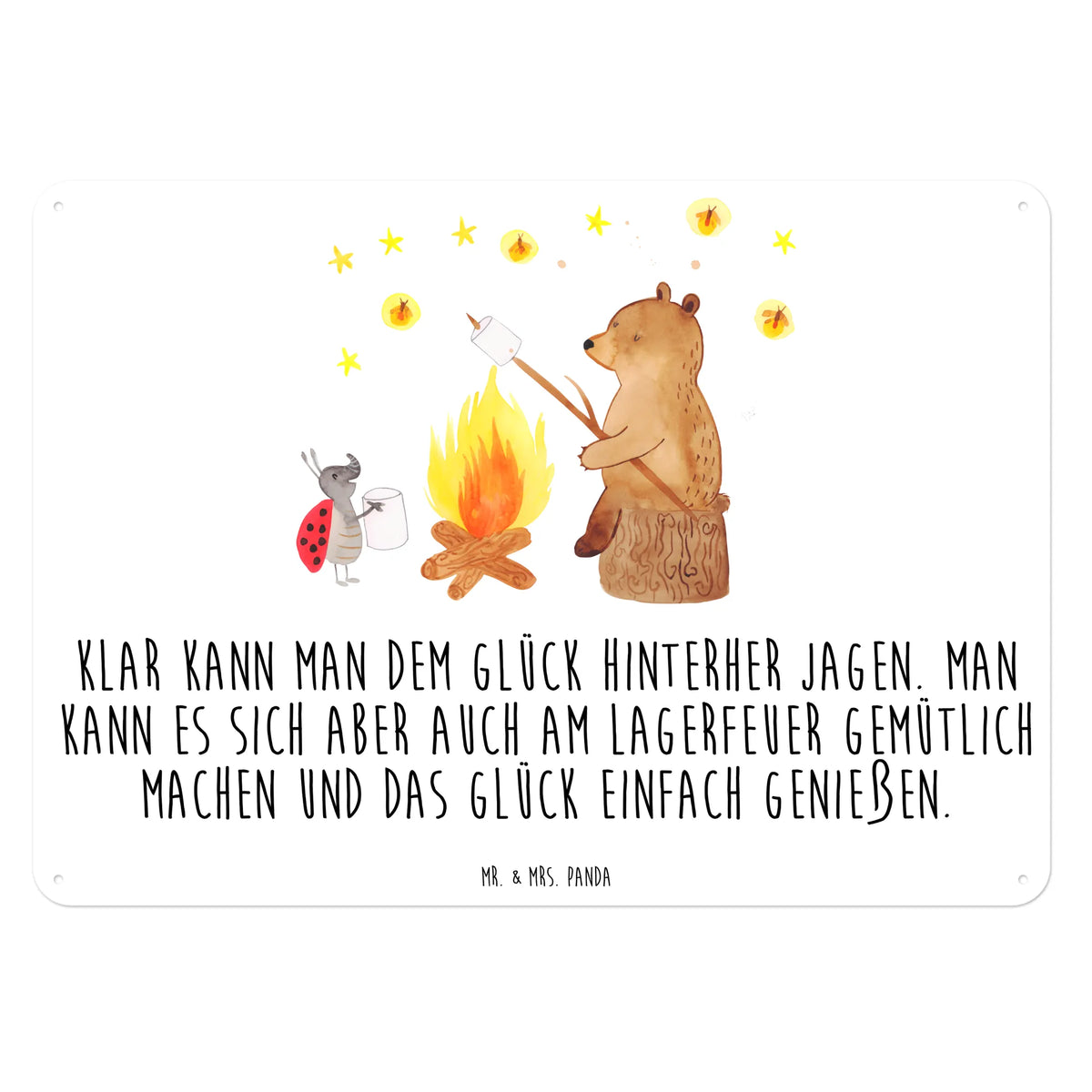 Blechschild Bär & Marienkäfer Lagerfeuer