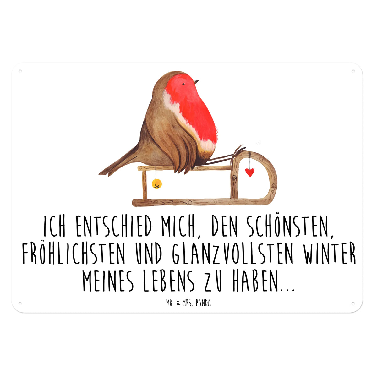 Blechschild Rotkehlchen Schlitten