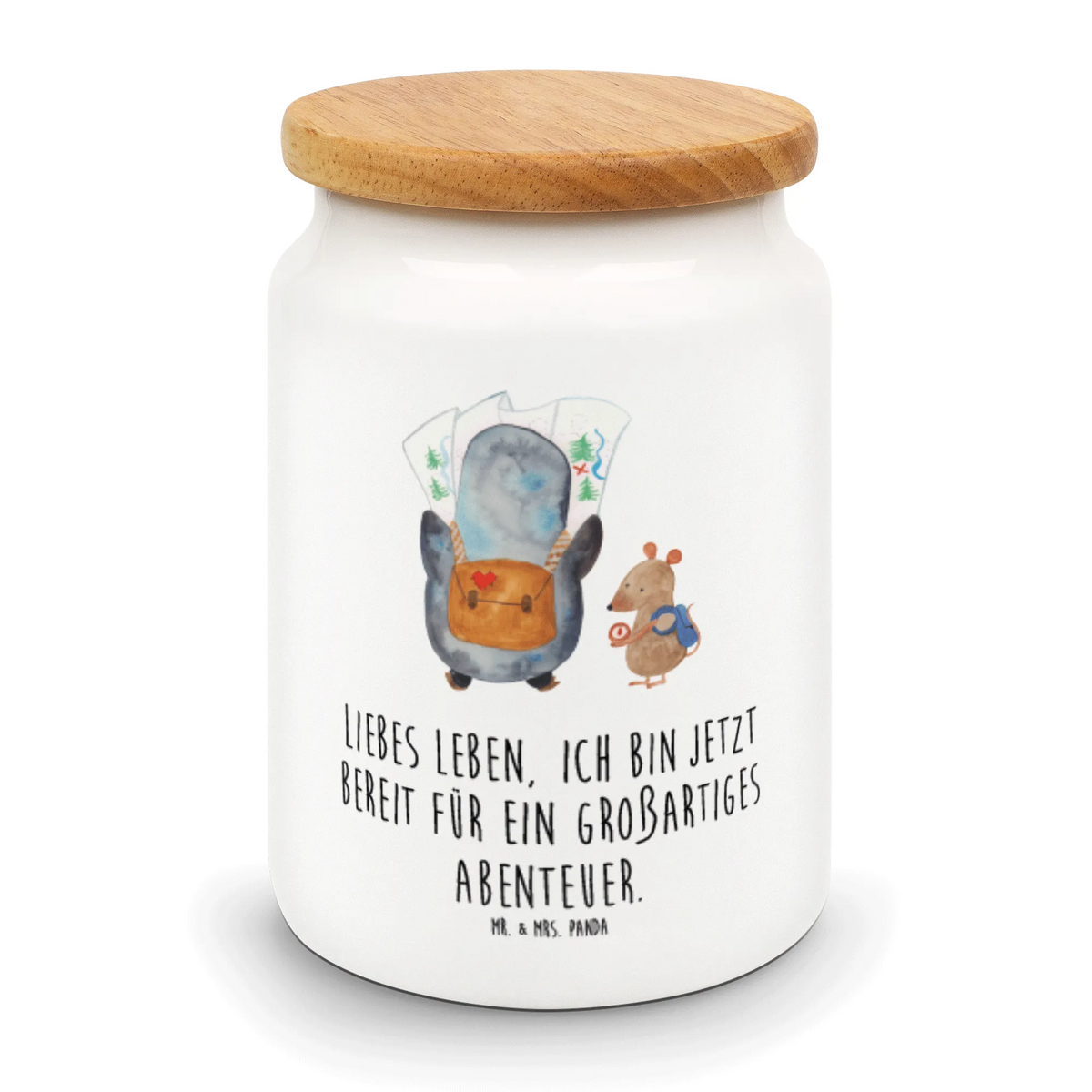Vorratsdose Pinguin & Maus Wanderer salzdose, Teedose, Aromadose, Frischhaltedose, vorratsbox, Vorratsbehälter, Snackdose, Keksdose, tee behälter, Biskuitdose, vorratsgefäß, leckerlidose, gebäckdose, Vorratsdose, Kaffeedose, bonbondose, Lebensmittelbehälter, zuckerdose, müslidose, Dose, aufbewahrungsbehälter, Aufbewahrungsdose, keramikdose, behälter, Pinguin, Pinguine, Ausflug, Wandern, Roadtrip, Abenteurer, Abenteuer, Wanderlust