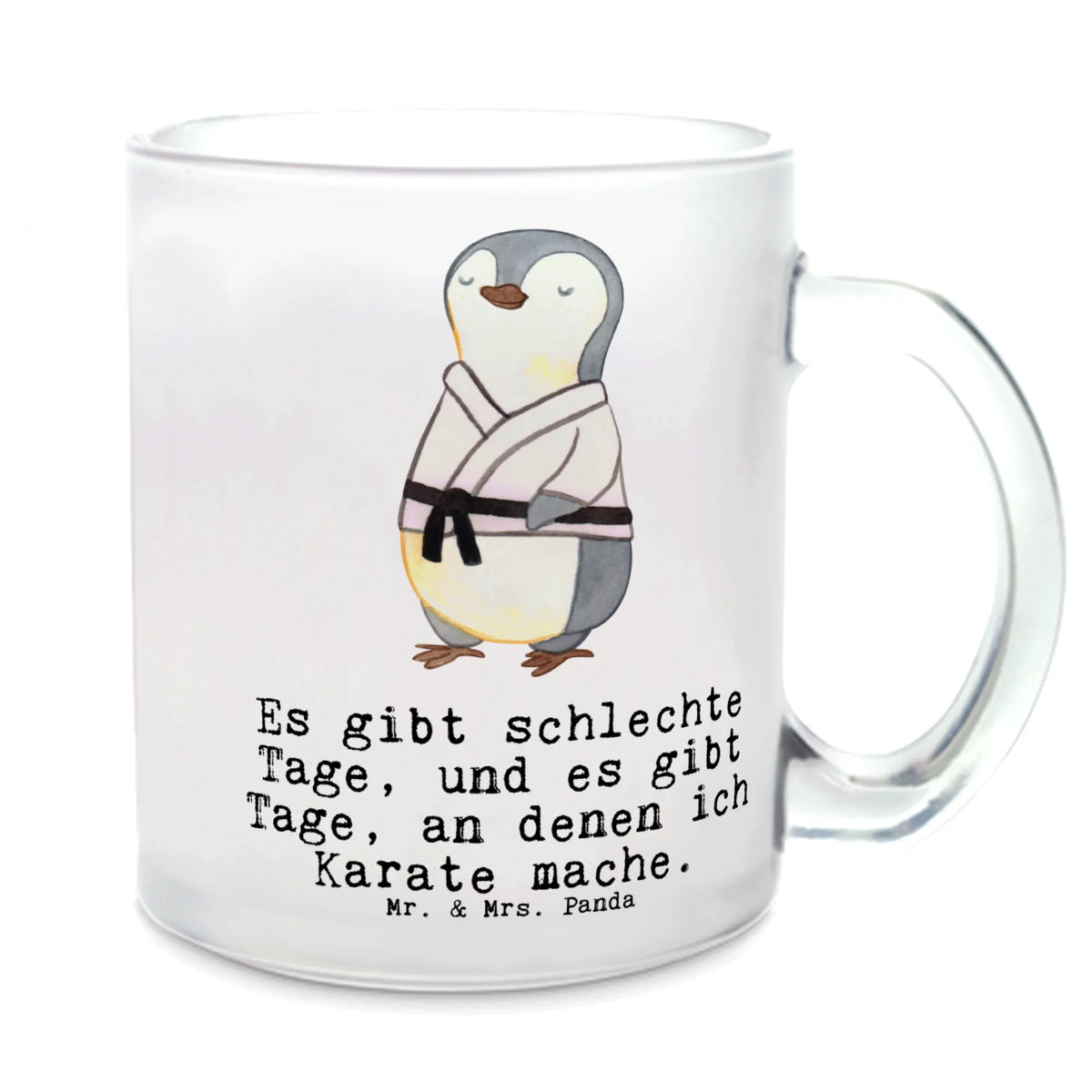 Teetasse Pinguin Karate Motivtasse, getränkeglas, Teetasse Glas, Kakaotasse, Häferl, Glasbecher, Haferl, Trinkglas, Henkelbecher, Henkeltasse, glastasse, Teeglas, Tee Tasse, Teetasse, Pott, Teetasse aus Glas, getränkebecher, Glas Teebecher, Geschenk, Schenken, Sport, Sportart, Hobby, Danke, Dankeschön, Auszeichnung, Gewinn, Sportler, Karate Verein, Kampfkunst, Selbstverteidigung, Kampfsportart, Karate