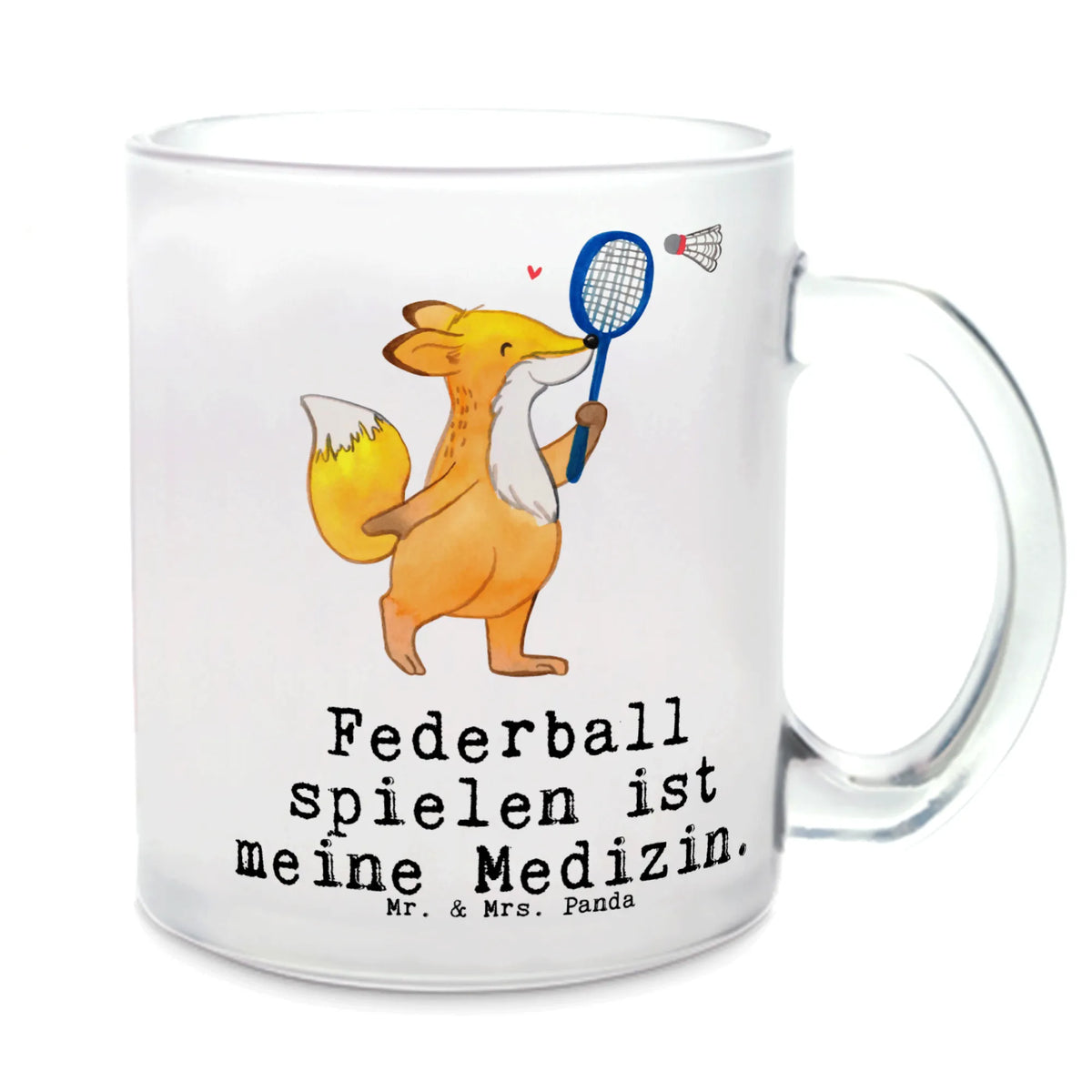 Teetasse Fuchs Federball spielen Häferl, Motivtasse, Henkeltasse, getränkeglas, Kakaotasse, Glas Teebecher, getränkebecher, Pott, Haferl, Tee Tasse, Henkelbecher, Teetasse Glas, Teetasse aus Glas, Trinkglas, Teeglas, Glasbecher, Teetasse, glastasse, Geschenk, Schenken, Sport, Sportart, Hobby, Danke, Dankeschön, Auszeichnung, Gewinn, Sportler, Federball spielen, Badminton