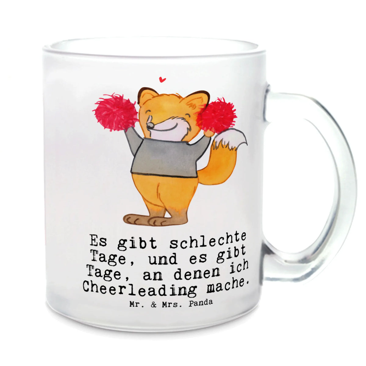 Teetasse Fuchs Cheerleader Tee Tasse, Teetasse Glas, Häferl, Motivtasse, Trinkglas, Teeglas, getränkeglas, Kakaotasse, Glas Teebecher, Glasbecher, Henkeltasse, Pott, getränkebecher, Henkelbecher, glastasse, Teetasse, Haferl, Teetasse aus Glas, Geschenk, Schenken, Sport, Sportart, Hobby, Danke, Dankeschön, Auszeichnung, Gewinn, Sportler, Turniere, Turnen, Cheerleader, Turn Club, Cheerleading