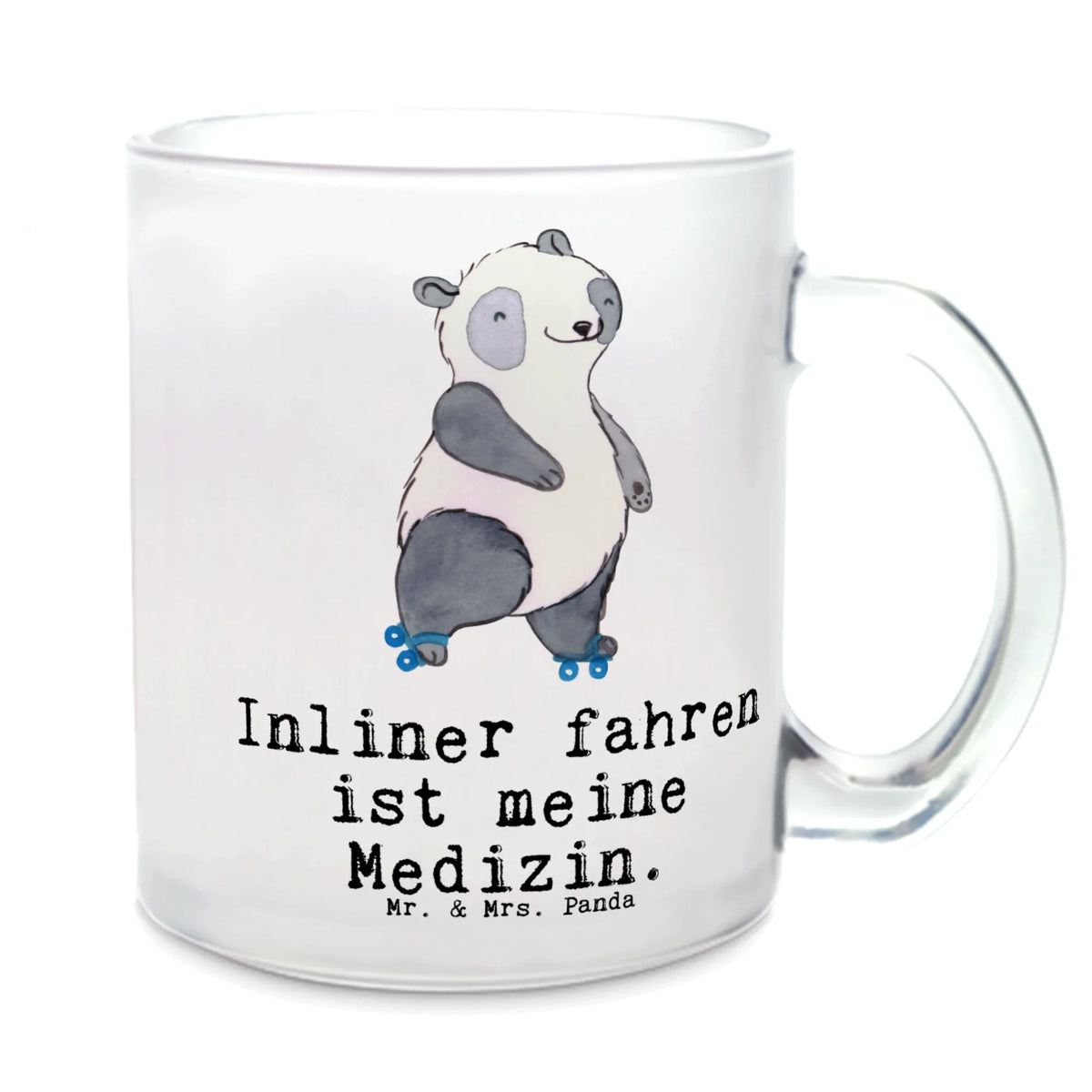 Glass tea cup panda roller blading glass, tea glass, tea, mug, Tea cup, Gift, sport, hobby, giving, thank you, award, profit, athlete, roller skating, inline skating, roller blading, Inline skating