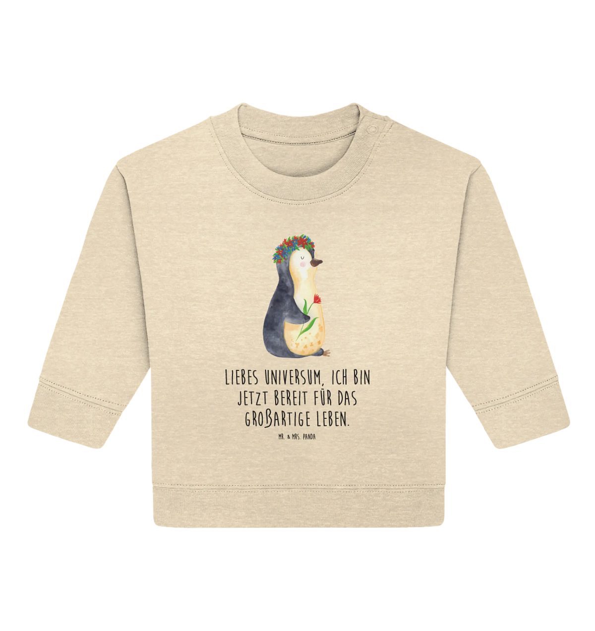 Organic Baby Pullover Pinguin Blumen Baby Bullover, Pinguin, Wünsche, Universum, Lebenslust, Blumenkranz, Motivation, Leben, Ziele, Pinguine, Geschenkidee, Liebeskummer, Lebensziele