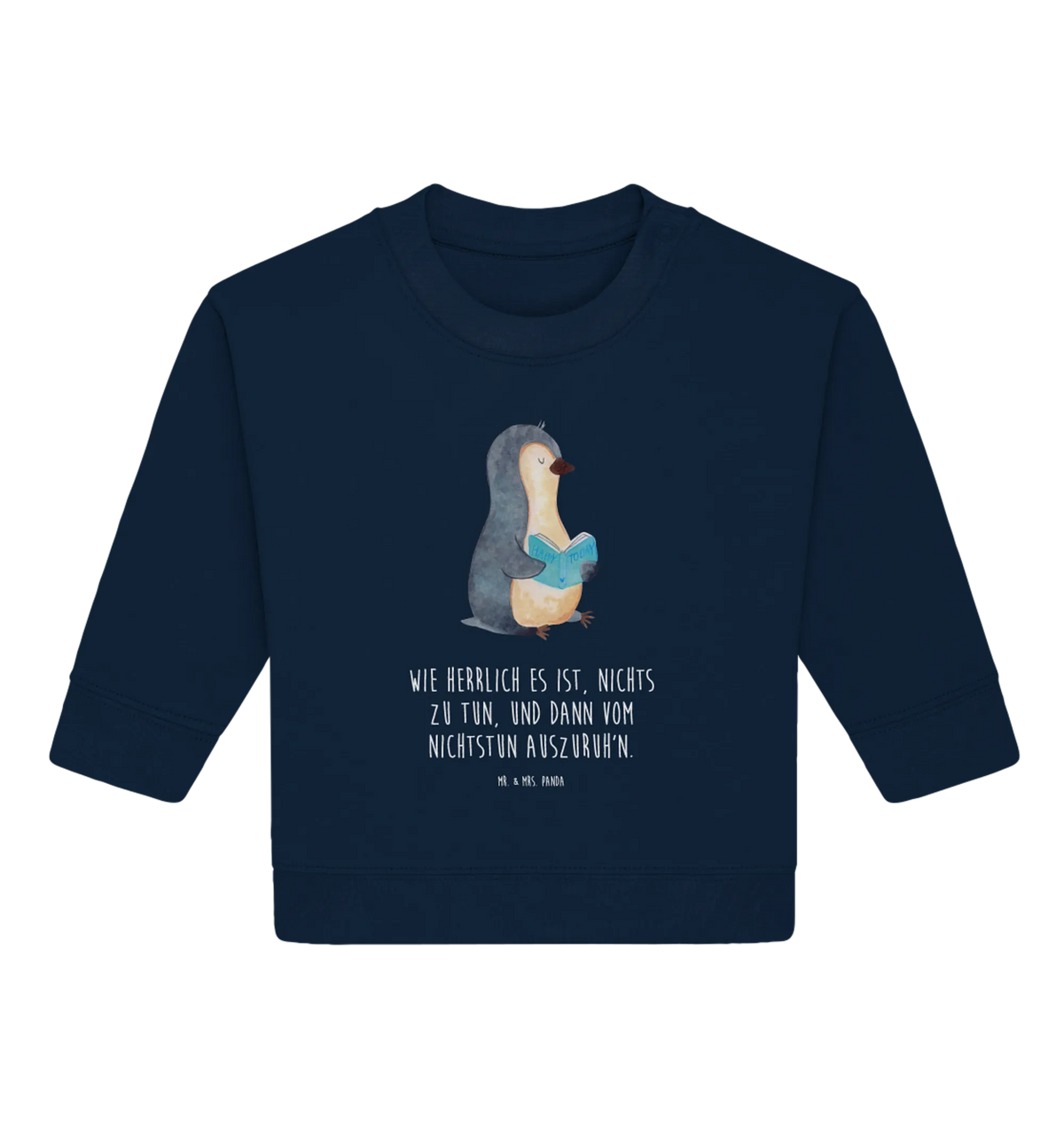 Organic Baby Pullover Pinguin Buch Baby Bullover, Pinguin, Lesen, Urlaub, Freizeit, Faulenzen, Bücherwurm, Buch, Ferien, Pinguine, Nichtstun