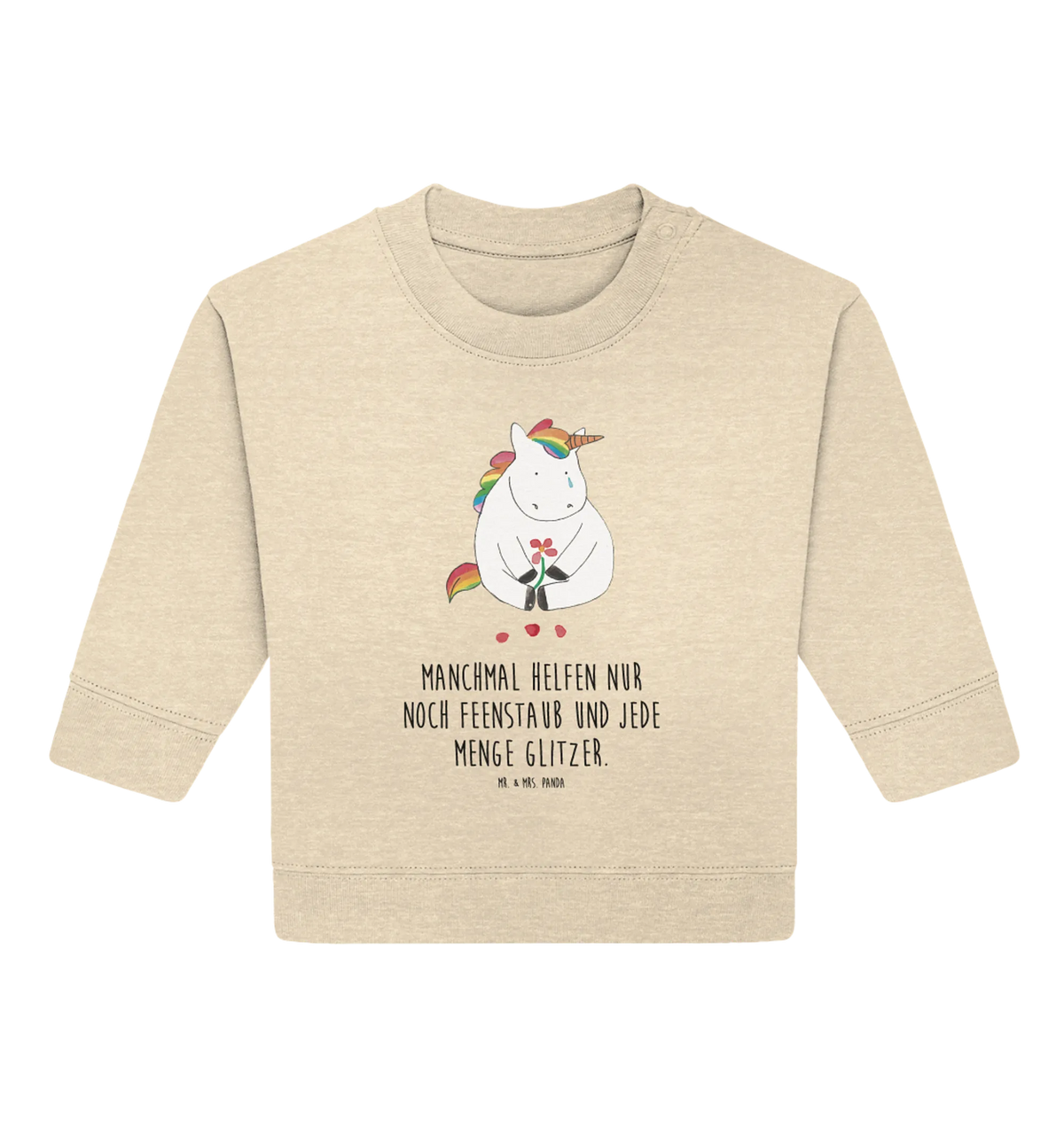 Organic Baby Pullover Einhorn Traurig Baby Bullover, Einhörner, Unicorn, Einhorn, Einhorn Deko, Glitzer, Trösten. Freundschaft, Grußkarte, Freunde, Liebe, Trauer, Blume
