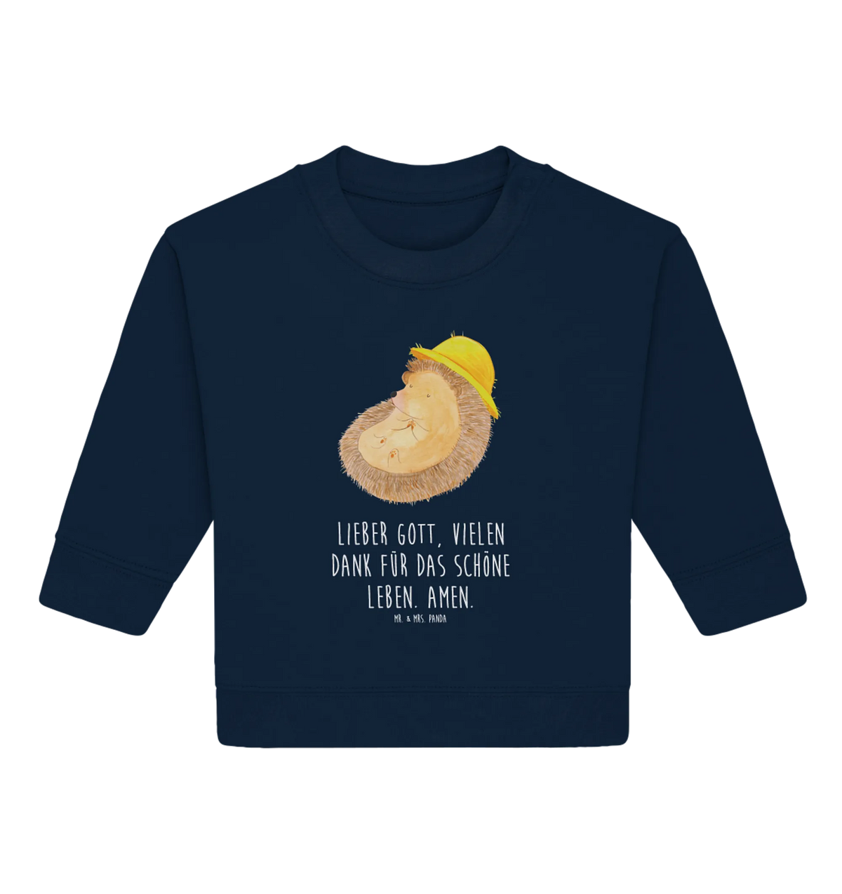 Organic Baby Pullover Igel Beten Baby Bullover, Tiere, Gute Laune, Tiermotive, Lustige Sprüche, Gott, Igel mit Hut, Leben, Dankbar sein, Genießen, Amen, Beten, Igel, Dankbar, Sonnenhut, Dankbarkeit