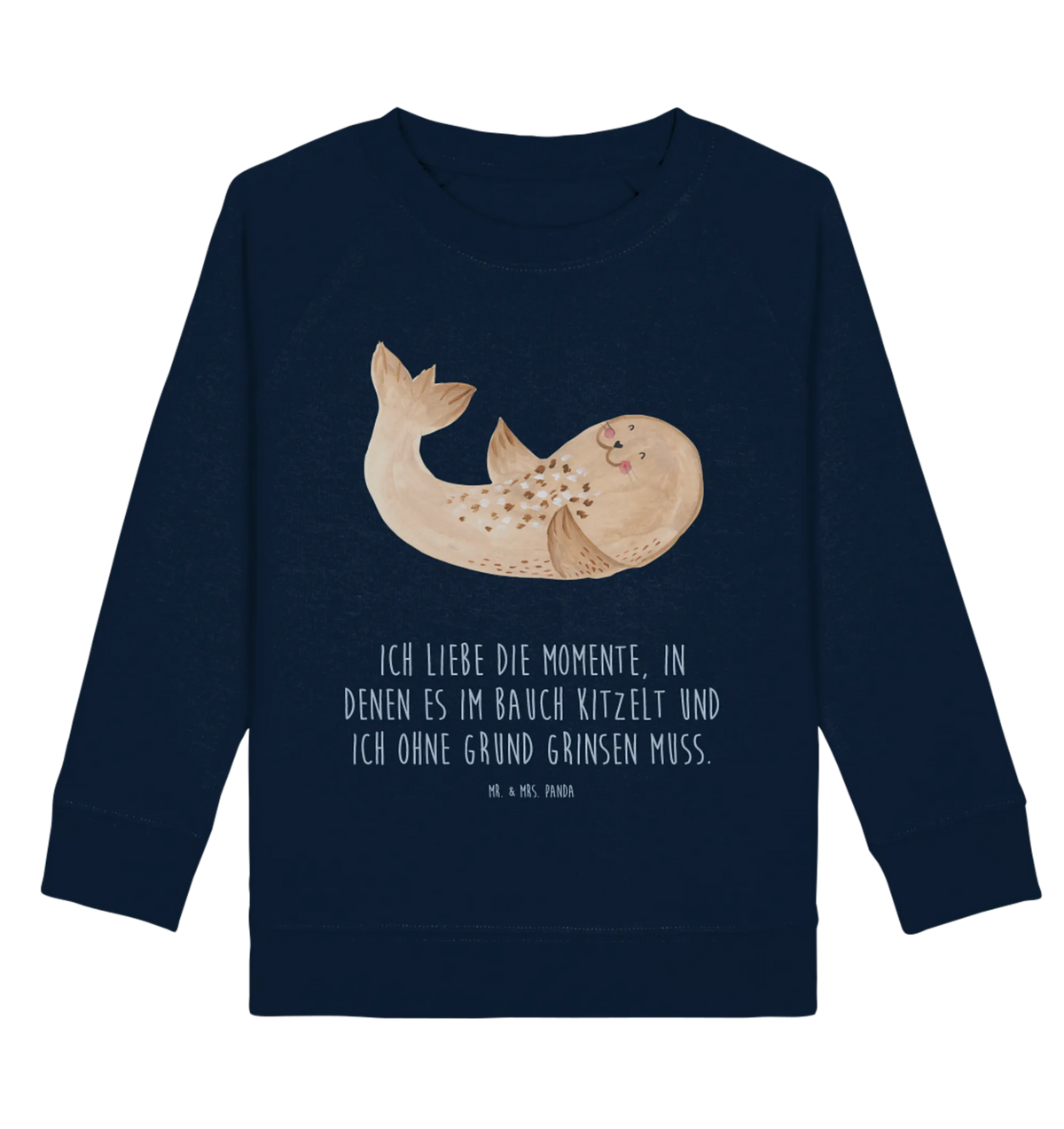 Organic Kinder Pullover Robbe Liegen Kinder Pullover, Kinder Sweatshirt, Tiermotive, Lustige Sprüche, Tiere, Gute Laune, Seehund, Nordsee, Robbe, Strand, Ostsee, Freude, Robben, Lachen, Meerestier