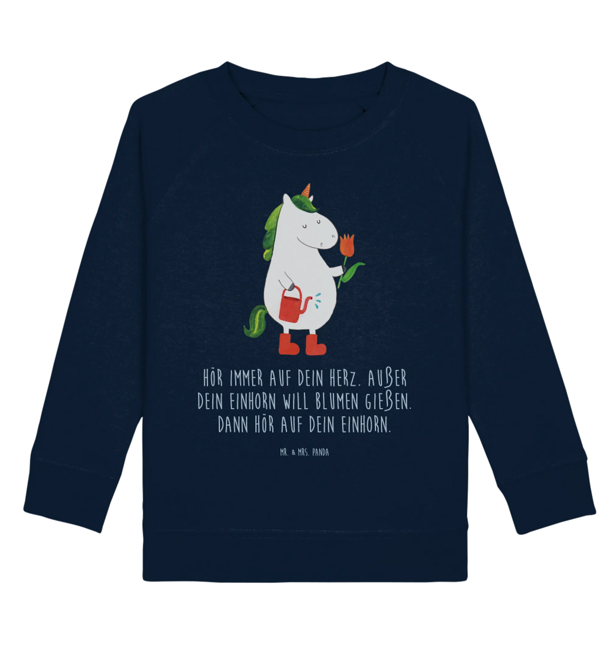 Organic Kinder Pullover Einhorn Gärtner Kinder Pullover, Kinder Sweatshirt, Einhorn, Unicorn, Einhörner, Einhorn Deko, Freude, Lebenslust, Giesskanne, Blume, Stiefel, Garten, Luftballon, Gießkanne, Freundin