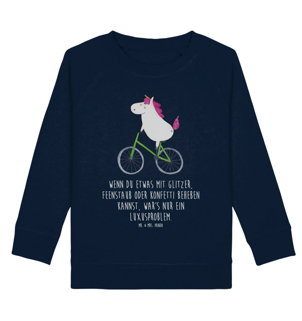 Organic Kinder Pullover Einhorn Radfahrer Kinder Sweatshirt, Kinder Pullover, Unicorn, Einhorn Deko, Einhorn, Einhörner, Radfahrer, Kummer, Liebeskummer, Luxusproblem, Radfahren, Rad, Konfetti, Bike, Feenstaub