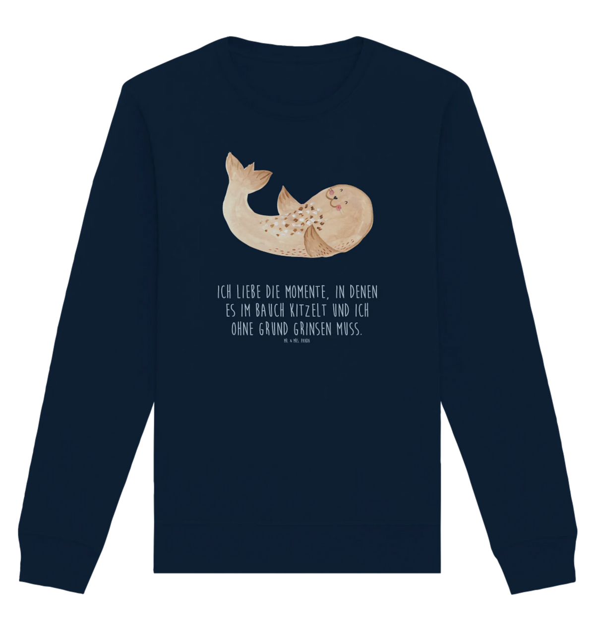 Bio Pullover Robbe Liegen Pullover, Pullover Männer, Pullover Frauen, Sweatshirt, Sweatshirt Männer, Sweatshirt Frauen, Unisex, Tiermotive, Gute Laune, lustige Sprüche, Tiere, Robbe, Robben, Seehund, Strand, Meerestier, Ostsee, Nordsee, Lachen, Freude