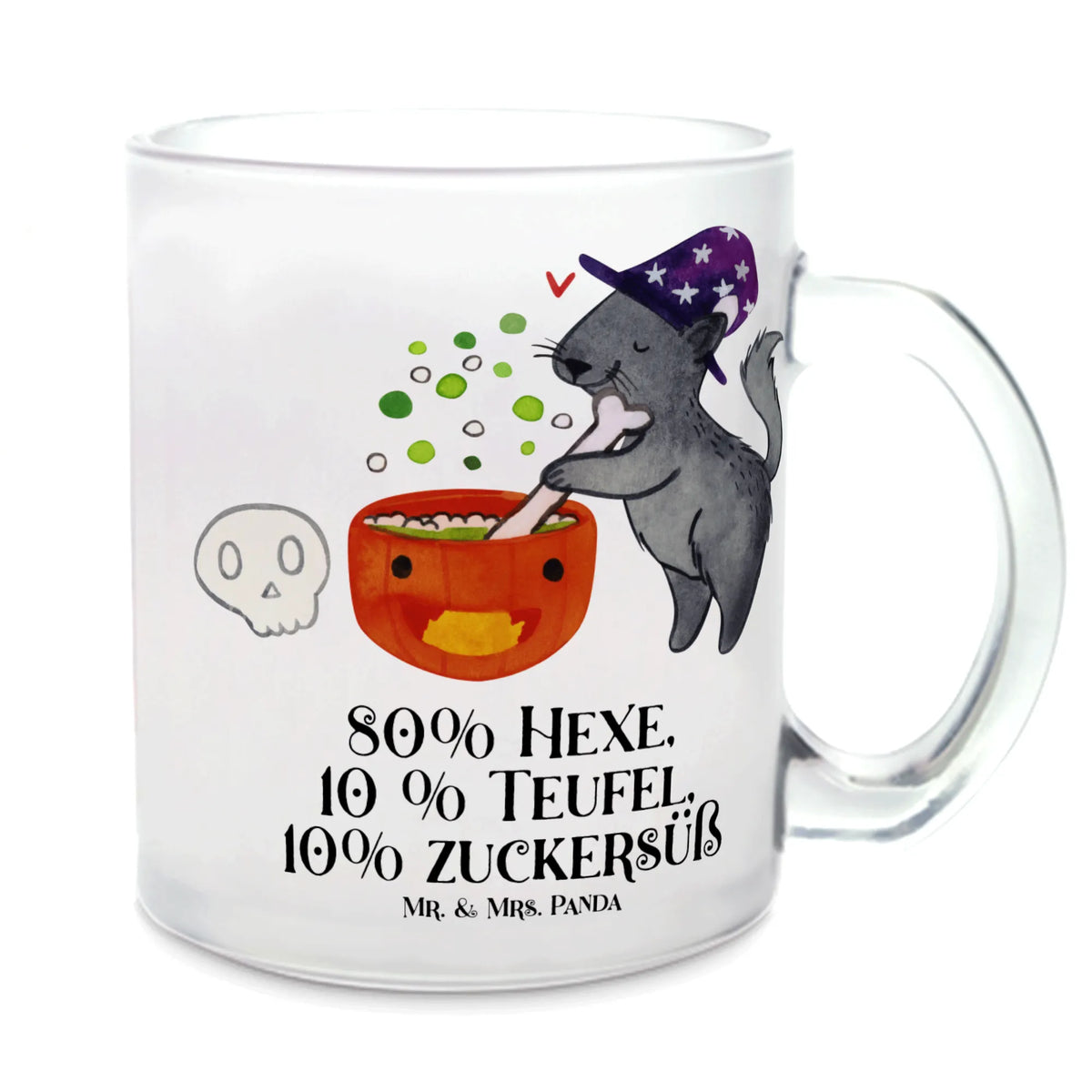 Teetasse Kater Hexenkessel Henkelbecher, Teetasse aus Glas, Teetasse Glas, glastasse, Tee Tasse, Henkeltasse, Pott, Glasbecher, Teeglas, Trinkglas, Motivtasse, Häferl, Haferl, Kakaotasse, getränkebecher, Teetasse, Glas Teebecher, getränkeglas, Dekoration, Geschenke, Schenken, Deko, Halloween, Martinssingen, Kater, Hexe, Zaubern, Hexenkessel, Zaubertrank