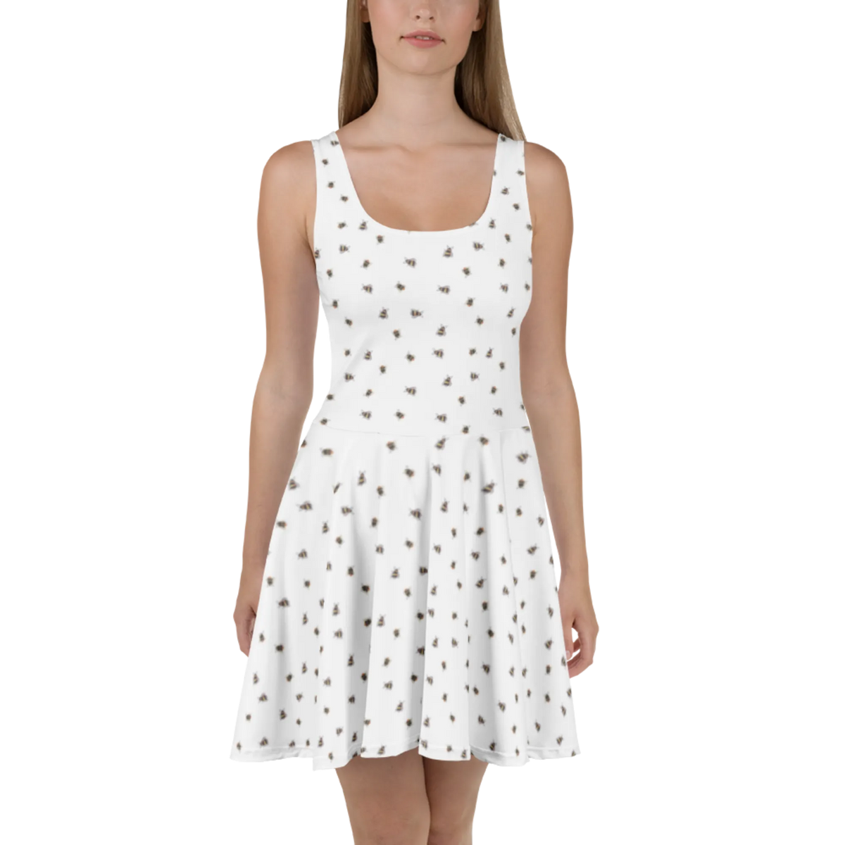 Sommerkleid Hummel flauschig Muster Kleid, Leichtes Sommerkleid, Ausgestelltes Kleid, Damen-Sommerkleid, Strandkleid, Kurzes Sommerkleid, Sommerkleid, Kurzes Kleid, Urlaubskleid, Freizeitkleid, Skaterkleid, Swingkleid, Shirtkleid, A-Linien-Kleid, Damenkleid, Stretchkleid, Minikleid, Jerseykleid, Luftiges Sommerkleid, Tiere, Tiermotive, Lustige Sprüche, Gute Laune, Blume, Natur, Biene, Flauschig, Hummel