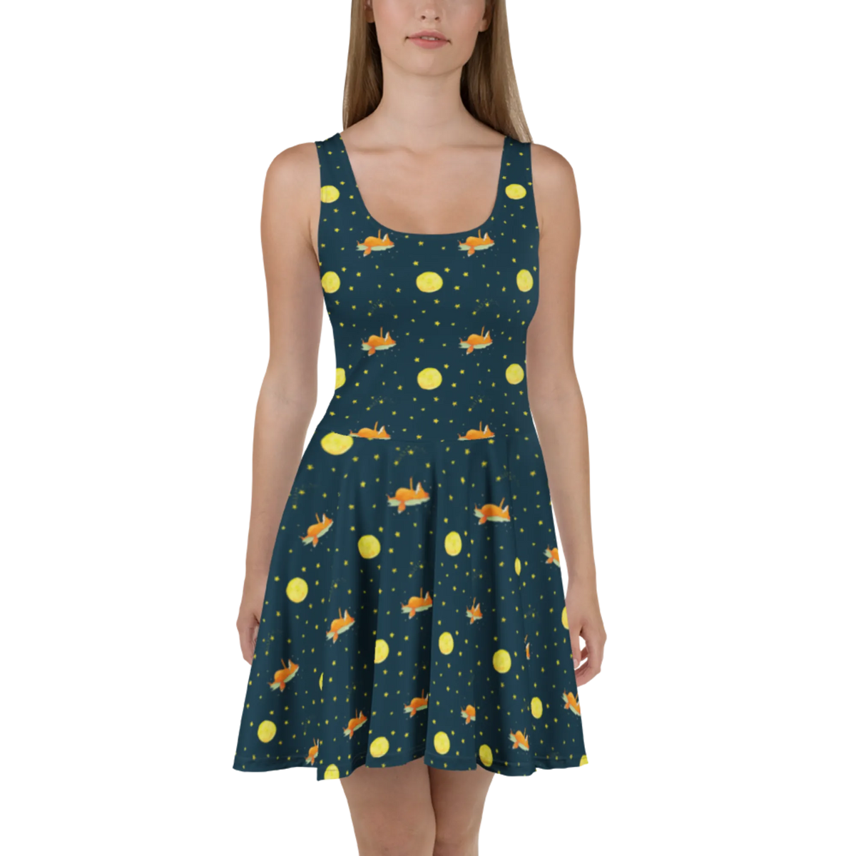 Sommerkleid Fuchs Sterne Muster Urlaubskleid, Damen-Sommerkleid, Swingkleid, Luftiges Sommerkleid, Ausgestelltes Kleid, A-Linien-Kleid, Kleid, Skaterkleid, Sommerkleid, Damenkleid, Freizeitkleid, Shirtkleid, Kurzes Sommerkleid, Strandkleid, Kurzes Kleid, Stretchkleid, Jerseykleid, Leichtes Sommerkleid, Minikleid, Fuchs, Romantik, Tröstende Worte, Spruch Positiv, Spruch schön, Always Look On The Bright Side Of Life, Füchse