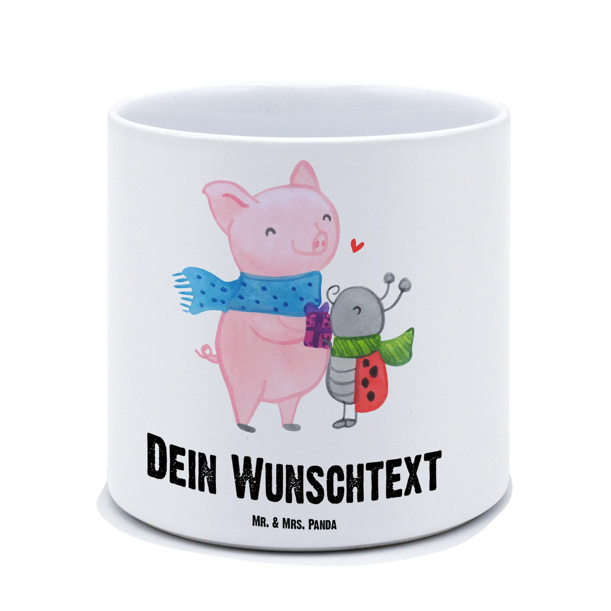 Personalised XL flower pot Glow Pig Snuggle Winter, Christmas, Christmas time, snow