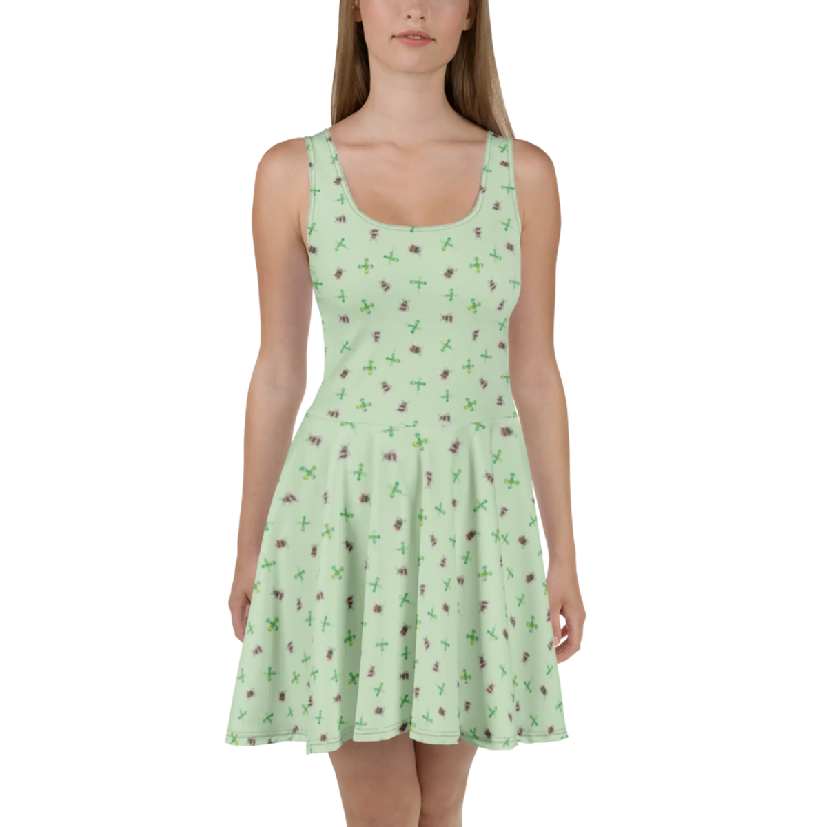 Sommerkleid Hummeln Kleeblatt Muster Swingkleid, Freizeitkleid, Damen-Sommerkleid, Kleid, Kurzes Kleid, Shirtkleid, Damenkleid, Luftiges Sommerkleid, Stretchkleid, Leichtes Sommerkleid, Minikleid, Ausgestelltes Kleid, Kurzes Sommerkleid, A-Linien-Kleid, Urlaubskleid, Jerseykleid, Skaterkleid, Strandkleid, Sommerkleid, Tiere, Tiermotive, Lustige Sprüche, Gute Laune, Biene Deko, Spruch Fröhlich, glücklich sein, Biene, Hummel, Spruch schön, Spruch Positiv, glücklich Werden
