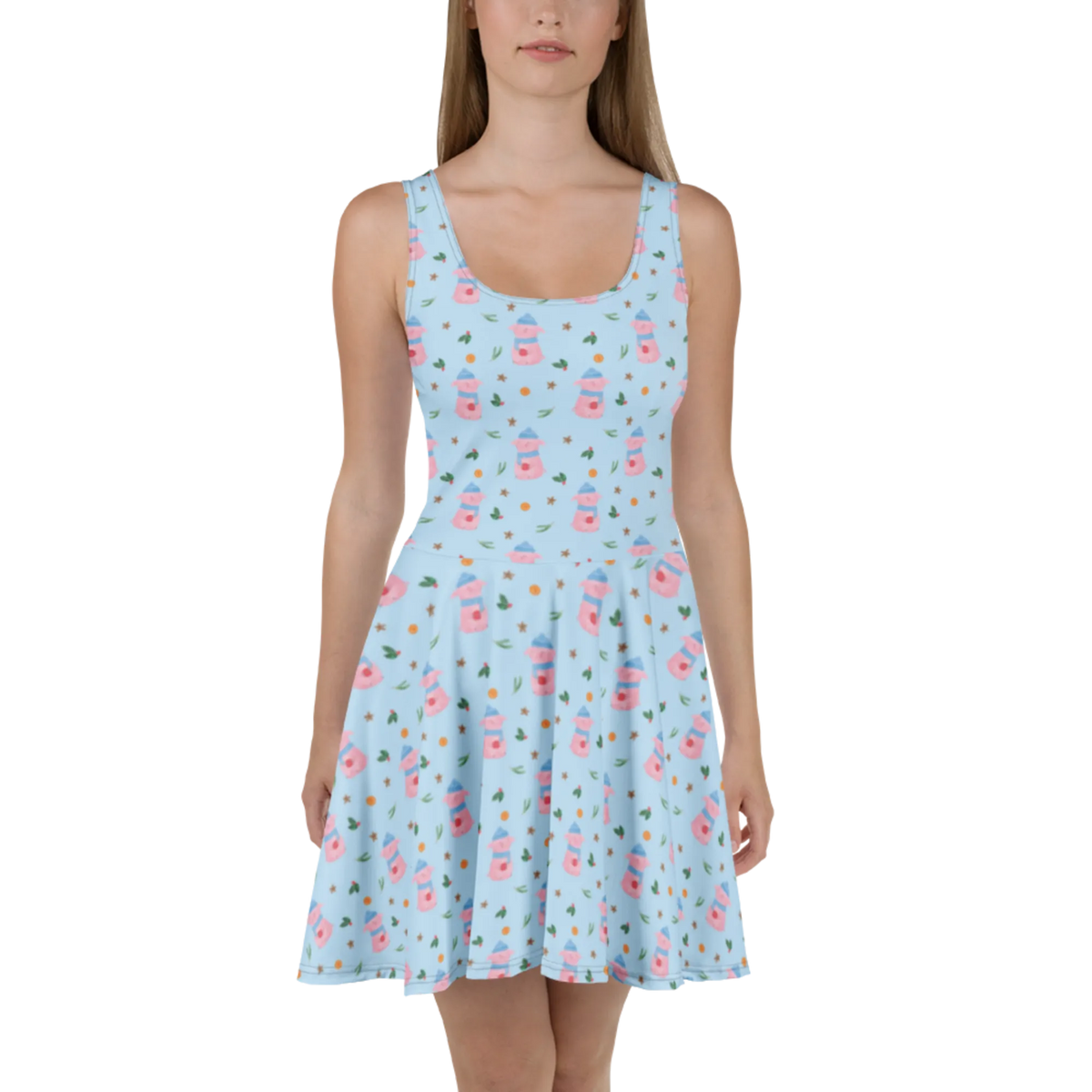 Sommerkleid Schweinchen Glühwein Muster A-Linien-Kleid, Kurzes Sommerkleid, Jerseykleid, Urlaubskleid, Ausgestelltes Kleid, Strandkleid, Leichtes Sommerkleid, Kleid, Damenkleid, Damen-Sommerkleid, Sommerkleid, Shirtkleid, Skaterkleid, Minikleid, Freizeitkleid, Stretchkleid, Luftiges Sommerkleid, Kurzes Kleid, Swingkleid, Winter, Weihnachtsdeko, Wintermotiv, Nikolaus, Heiligabend, Advent, Weihnachten, Betrunken, Spruch, Glühwein, Weihnachtsmarkt