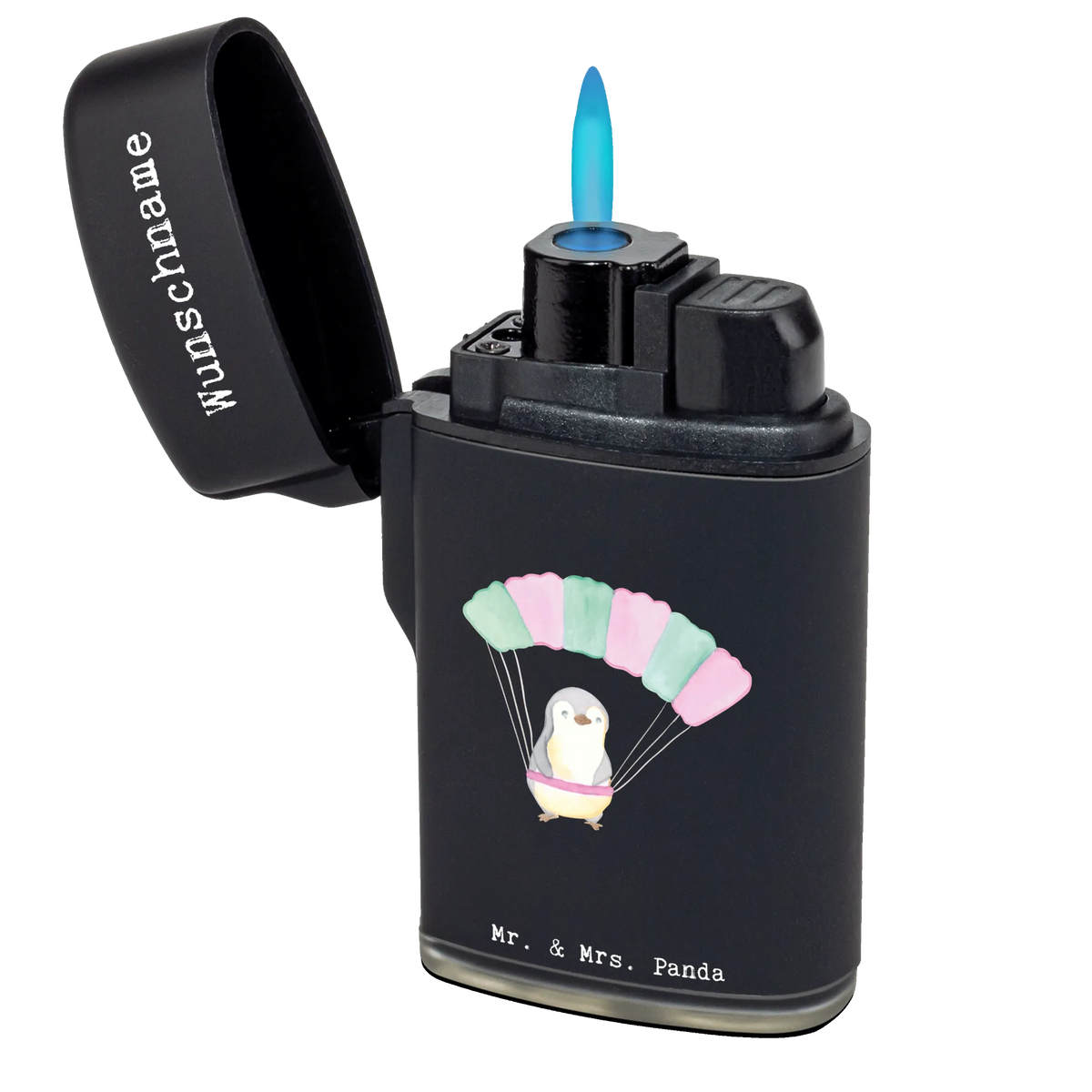 Personalisiertes Feuerzeug Pinguin Fallschirm springen Individuelles Feuerzeug, Feuerzeug mit Name, Personalisiertes Feuerzeug, Personalisierbares Feuerzeug, Feuerzeug Personalisiert, Gasfeuerzeug personalisiert, Geschenk, Schenken, Sport, Sportart, Hobby, Danke, Dankeschön, Auszeichnung, Gewinn, Sportler, Skydive, Fallschirmspringen, Fallschirmsprung
