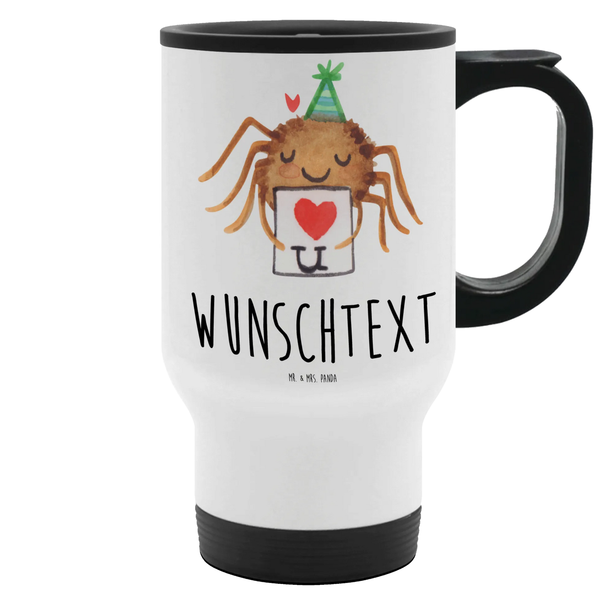 Personalisierter Thermobecher Spinne Agathe Brief