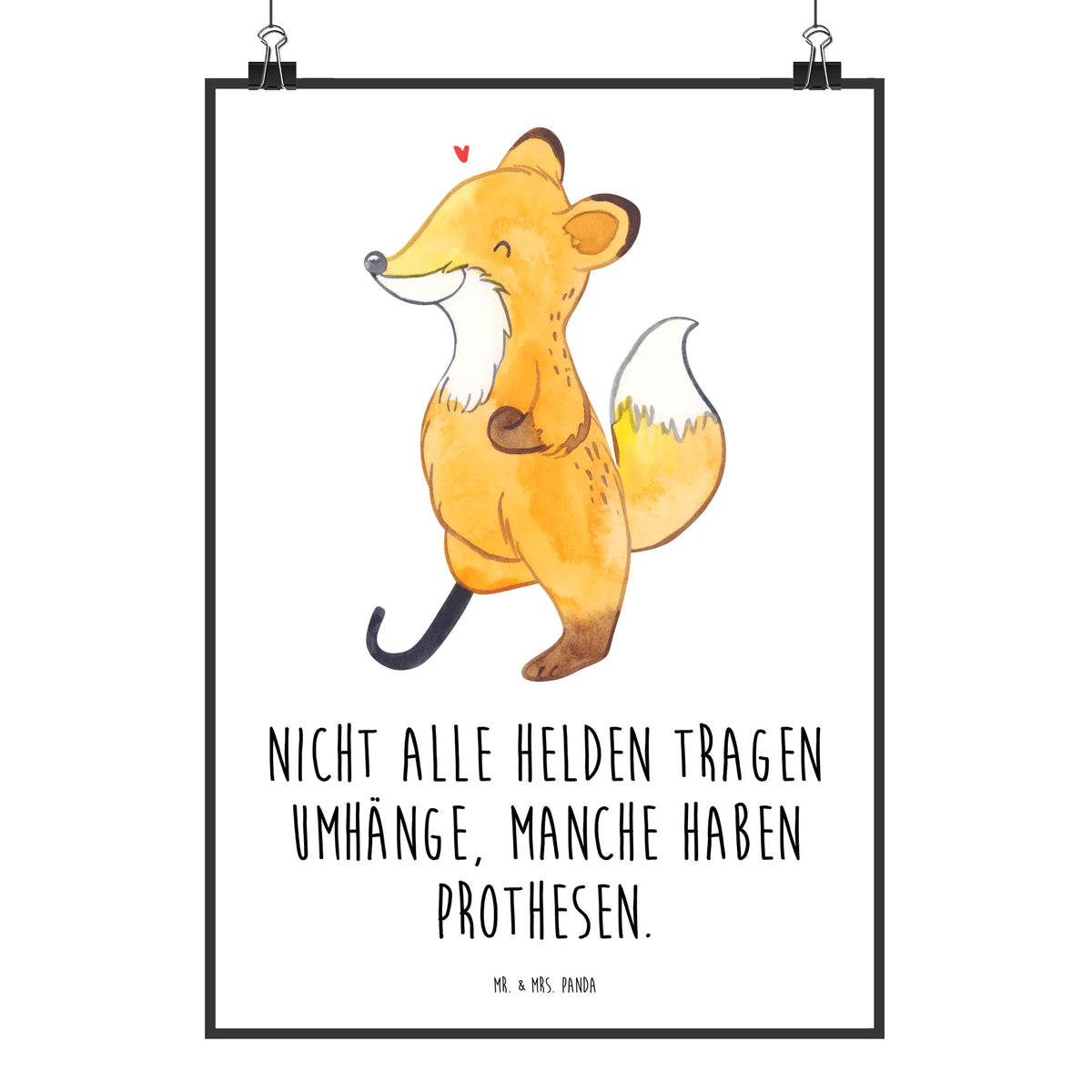 Poster Fuchs Beinprothese grafikposter, Deko Bild, Kunstdruck, wanddeko, Wandbild, wandkunst, Plakat, Wanddeko Bild, typografie poster, Panda Poster, Posterdruck, Wandschmuck, Design Poster, Deko Poster, Mr. & Mrs. Panda Poster, kunstdruck poster, kunstposter, wanddruck, Wanddekoration, Bild, Designposter, drucke, Beimamputation, Amputation, Fuchs, Beinprothese