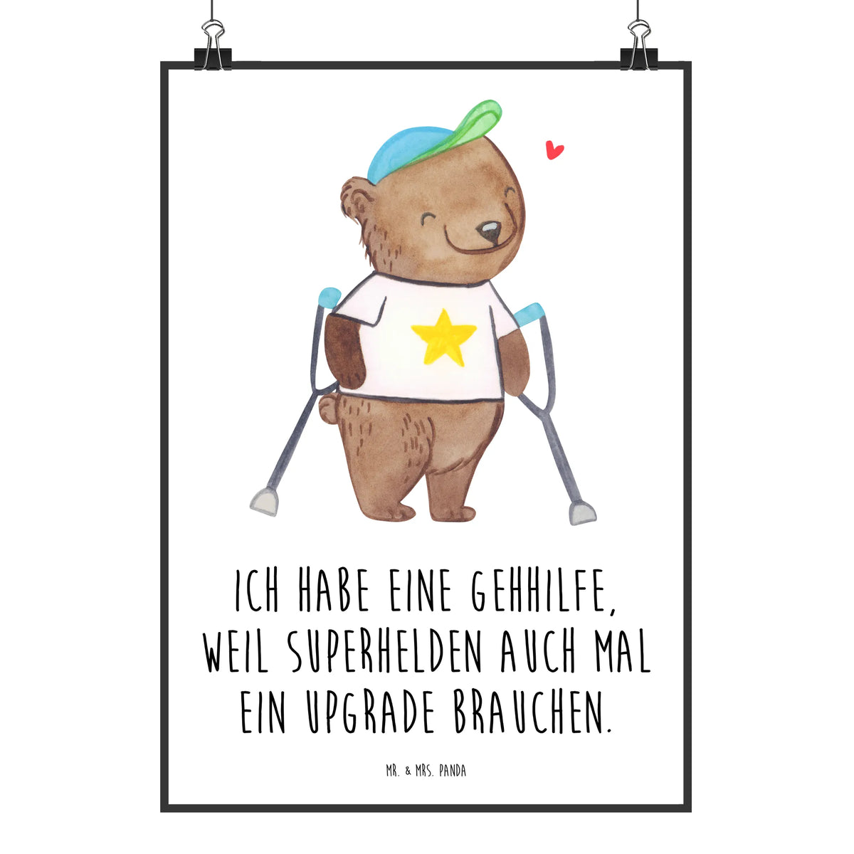 Poster Bär Gehhilfen Kunstdruck, Design Poster, Wandbild, wanddeko, drucke, Posterdruck, Designposter, wanddruck, Deko Bild, typografie poster, Deko Poster, Wanddekoration, kunstposter, Wandschmuck, Mr. & Mrs. Panda Poster, kunstdruck poster, wandkunst, Bild, Plakat, grafikposter, Panda Poster, Wanddeko Bild, Krücken, Bär, Gehhilfe