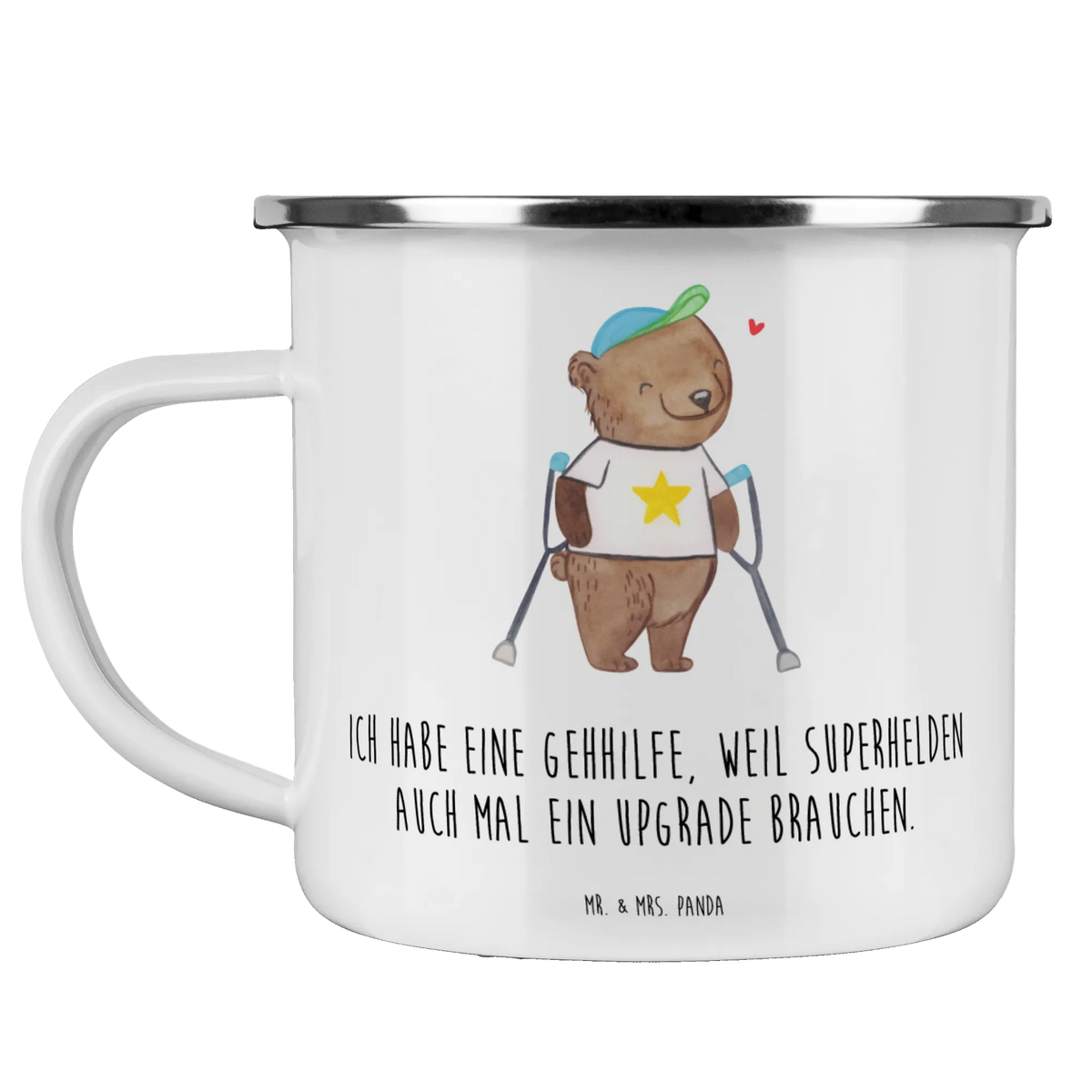 Camping Emaille Tasse Bär Gehhilfen Blechtasse, becher emaille, Tasse Emaille, Emaille Tasse, Outdoor Tasse, wanderbecher, Teetasse, Haferl, Campingbecher, Pott, metallbecher, Emailletasse, blechbecher, outdoortasse, Teebecher, Kaffeepott, emaillebecher, Motivtasse, Emaille Becher, wandertasse, Campingtasse, reisetasse, Outdoor Becher, Reisebecher, Krücken, Gehhilfe, Bär