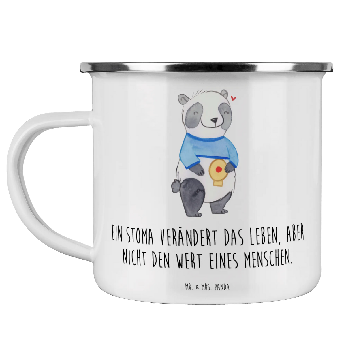 Camping Emaille Tasse Panda künstlicher Darmausgang Emaille Becher, metallbecher, Motivtasse, Campingtasse, outdoortasse, Blechtasse, Emaille Tasse, Pott, becher emaille, Outdoor Tasse, Haferl, reisetasse, blechbecher, Emailletasse, Campingbecher, Teetasse, emaillebecher, Teebecher, Kaffeepott, wanderbecher, Outdoor Becher, Reisebecher, Tasse Emaille, wandertasse, Künstlicher Darmausgang, Stoma, Panda, Stomabeutel