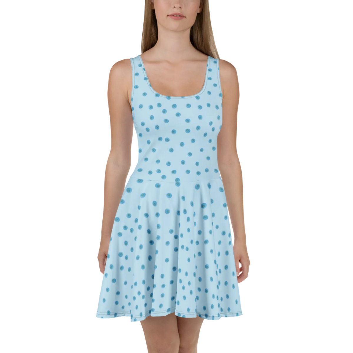 Sommerkleid Blaue Blaubeeren Muster Swingkleid, Jerseykleid, Kurzes Sommerkleid, Freizeitkleid, Skaterkleid, Leichtes Sommerkleid, Minikleid, Luftiges Sommerkleid, Strandkleid, Ausgestelltes Kleid, A-Linien-Kleid, Shirtkleid, Kleid, Damenkleid, Stretchkleid, Sommerkleid, Kurzes Kleid, Damen-Sommerkleid, Urlaubskleid, Blueberries, Heidelbeeren Muster, Blaubeeren Muster