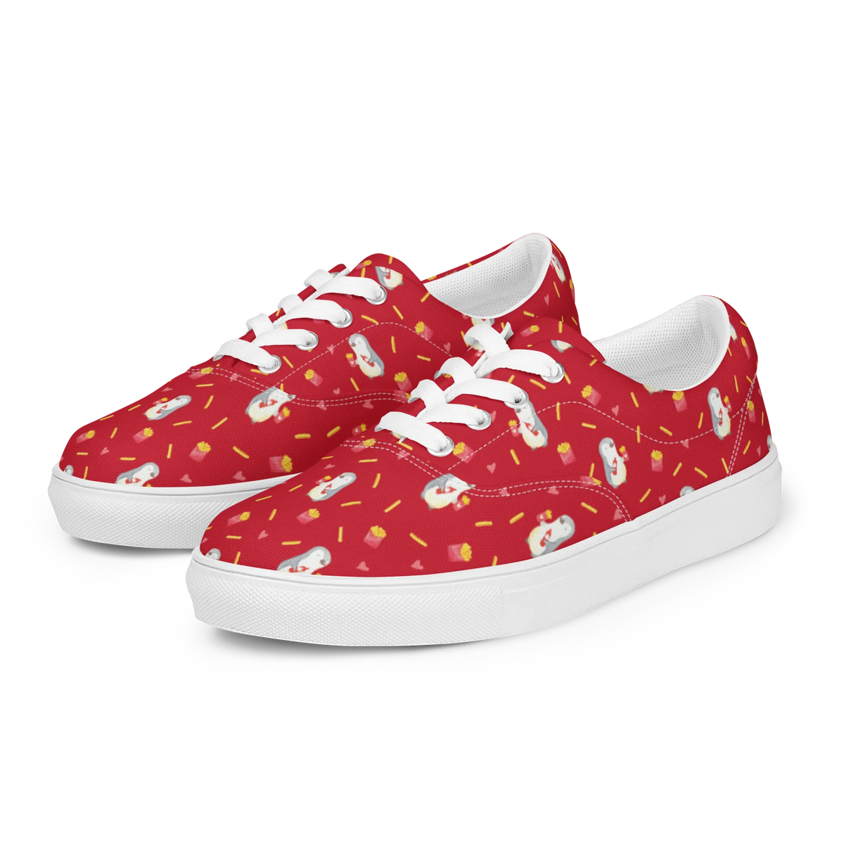 Damen Stoffschuhe Pinguin Pommes Muster Schnürer, Sportschuhe, Canvas Schuhe, Damenschuhe, Schnürschuhe, Stoff-Sneaker, Canvasschuhe, Stoffturnschuhe, Stoffschuhe Damen, Damensneaker, Damen Halbschuhe, Stoffschuhe, Sneaker Damen, Turnschuhe Damen, Stoffschuh, Leinensneaker, Segeltuchschuhe, Leinenschuhe, Canvas-Sneaker, Halbschuhe, Freizeitschuhe, Stoffsneaker, Freizeitschuh, Liebesgeschenk, Ehefrau, Verlobung, Ehemann, Partner, Liebe, Hocheitstag, Heiratsantrag, Freundin, Heiraten, Jahrestag, Freund, für Ehemann, Geschenk für Frauen, Geschenk für Partner, Hochzeitstag, Liebesbeweis, Mitbringsel, Geschenk für Freundin, für Männer, Valentinstag