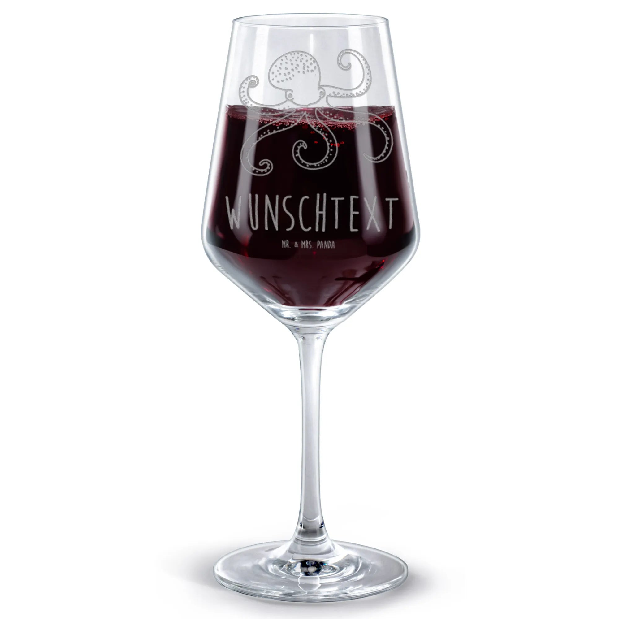 Personalized Red Wine Glass Squid small animals, cute, funny, cute animal motives, hand drawn, small world, funny sayings, good mood, happy, gifts, gift ideas, special gifts, animal lover, card, sea animal, octopus, arms, ocean, water, squid, sea