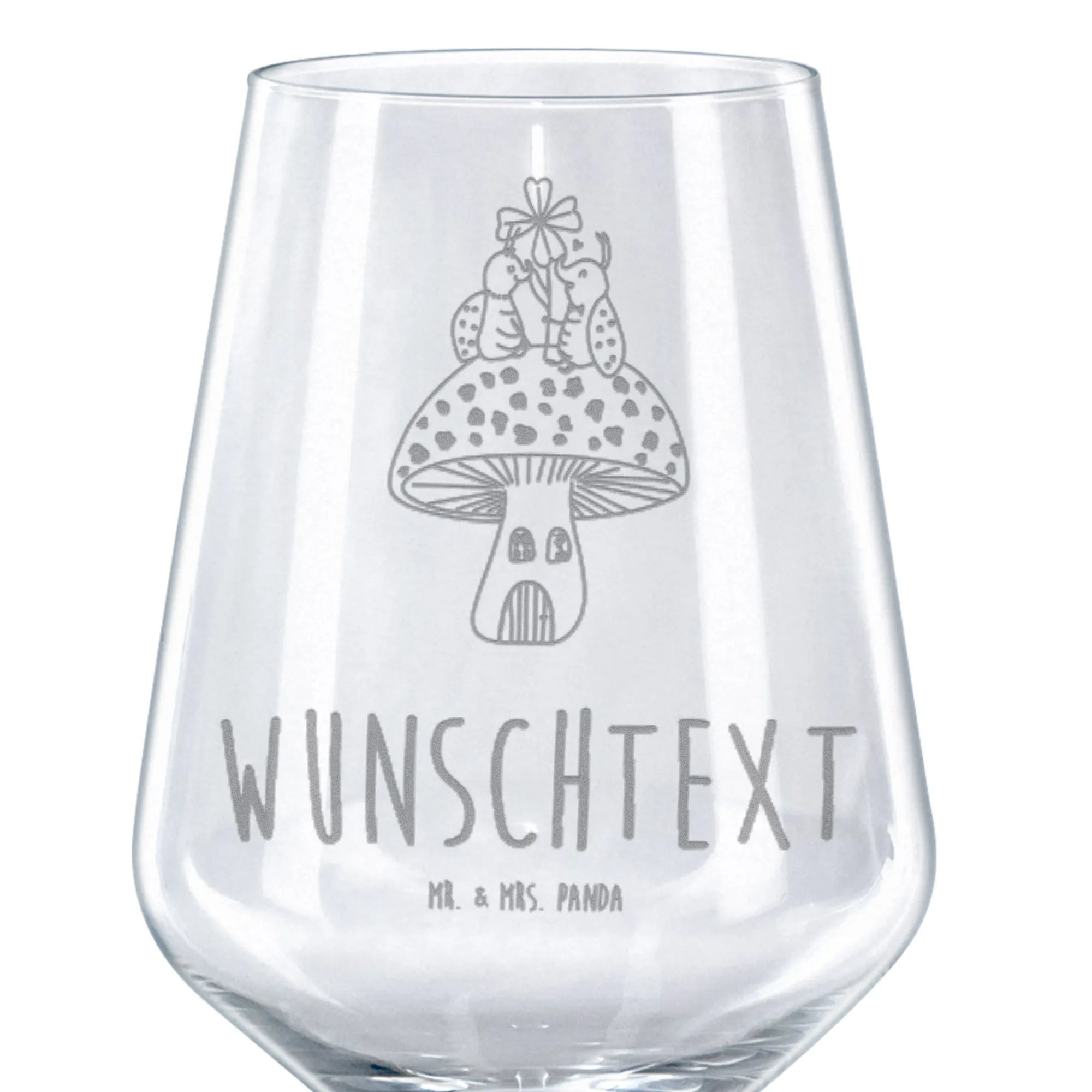 Personalized Red Wine Glass ladybug toadstool small animals, cute, funny, cute animal motives, hand drawn, small world, funny sayings, good mood, happy, gifts, gift ideas, special gifts, animal lover, card, flat, ladybird, house, toadstool, house of fleshy fungi, at home
