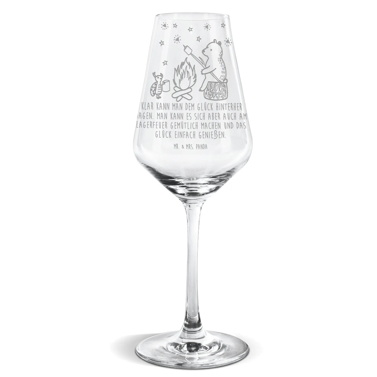 Weißwein Glas Bär & Marienkäfer Lagerfeuer Mr. & Mrs. Panda Weinglas, Weißweinkelch, Weinglas Für Weißwein, Weißwein Kelch, Panda Weinglas, Weißwein Glas, wein glas, Weinglas, Teddy, Bär, Teddybär, Lagerfeuer